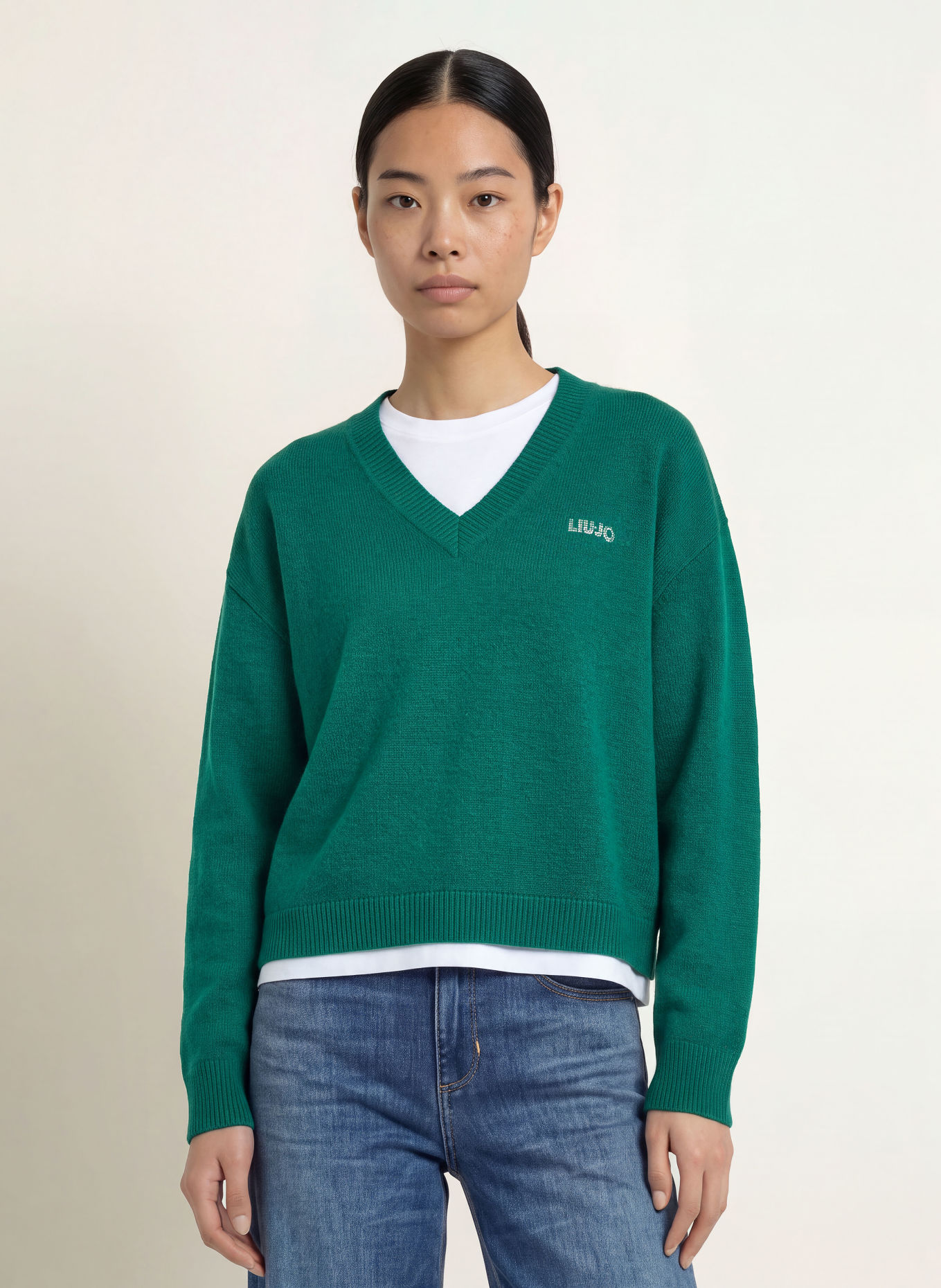 LIU JO Sweaters in a mix of materials: DARK GREEN / WHITE