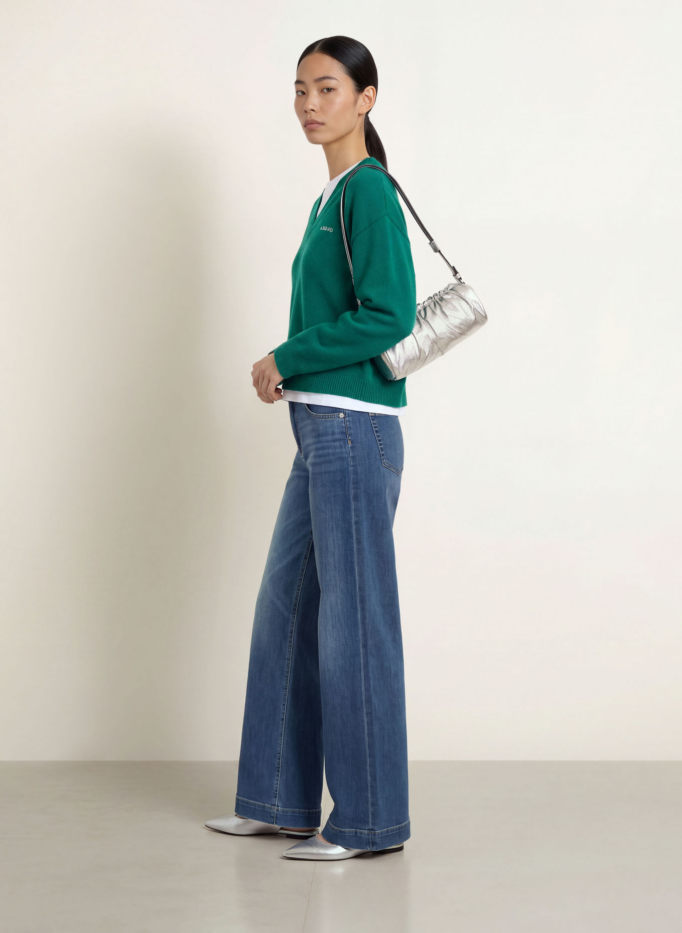 LIU JO Sweaters in a mix of materials: DARK GREEN / WHITE