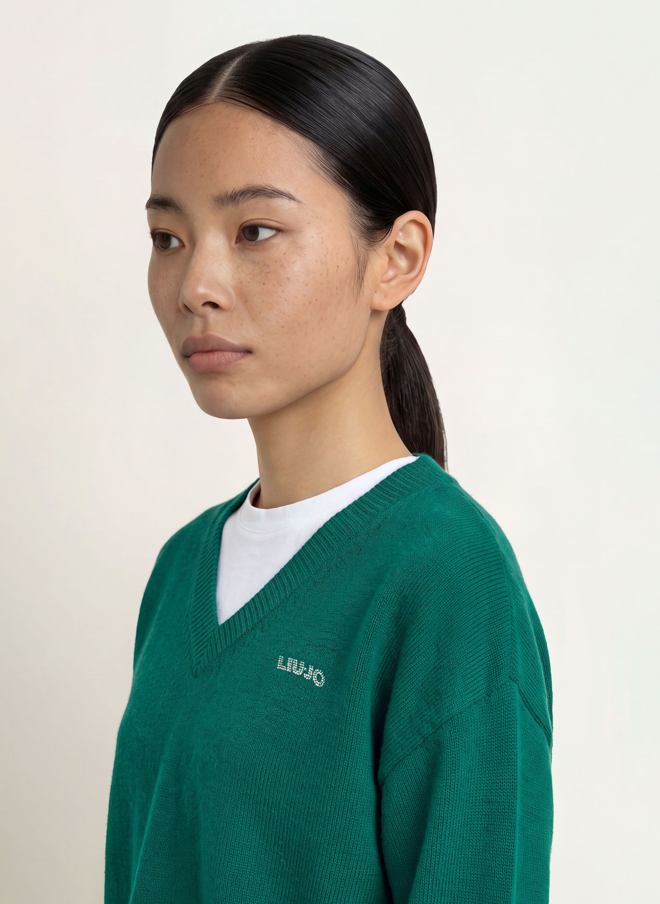 LIU JO Sweaters in a mix of materials: DARK GREEN / WHITE