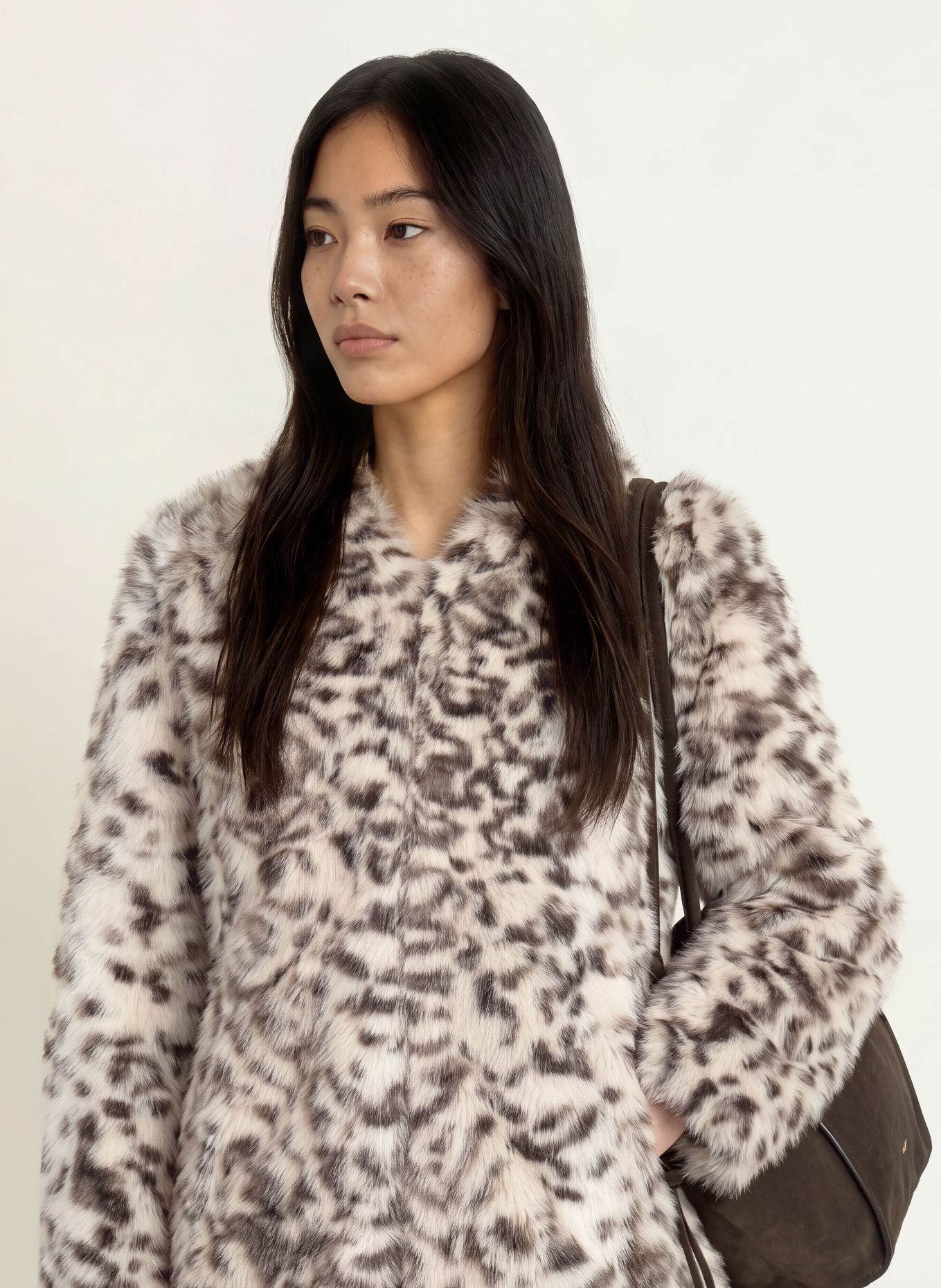 CPH MUSE Faux Fur Jacket CMFOLO: ECRU / DARK BROWN