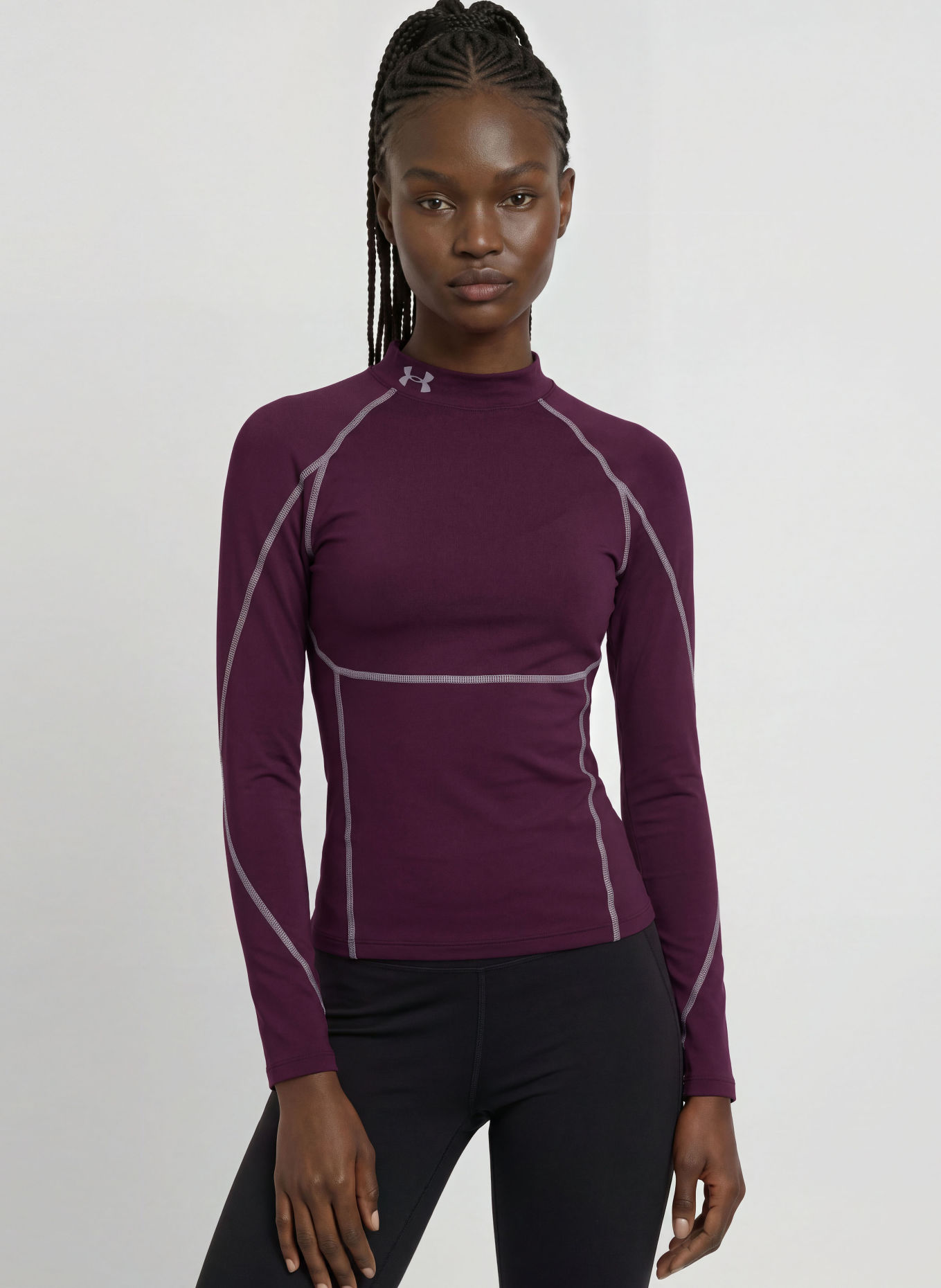 UNDER ARMOUR Tričko s dlouhým rukávem UA COLDGEAR ELITE MOCK: FIALOVÁ / BÍLÁ