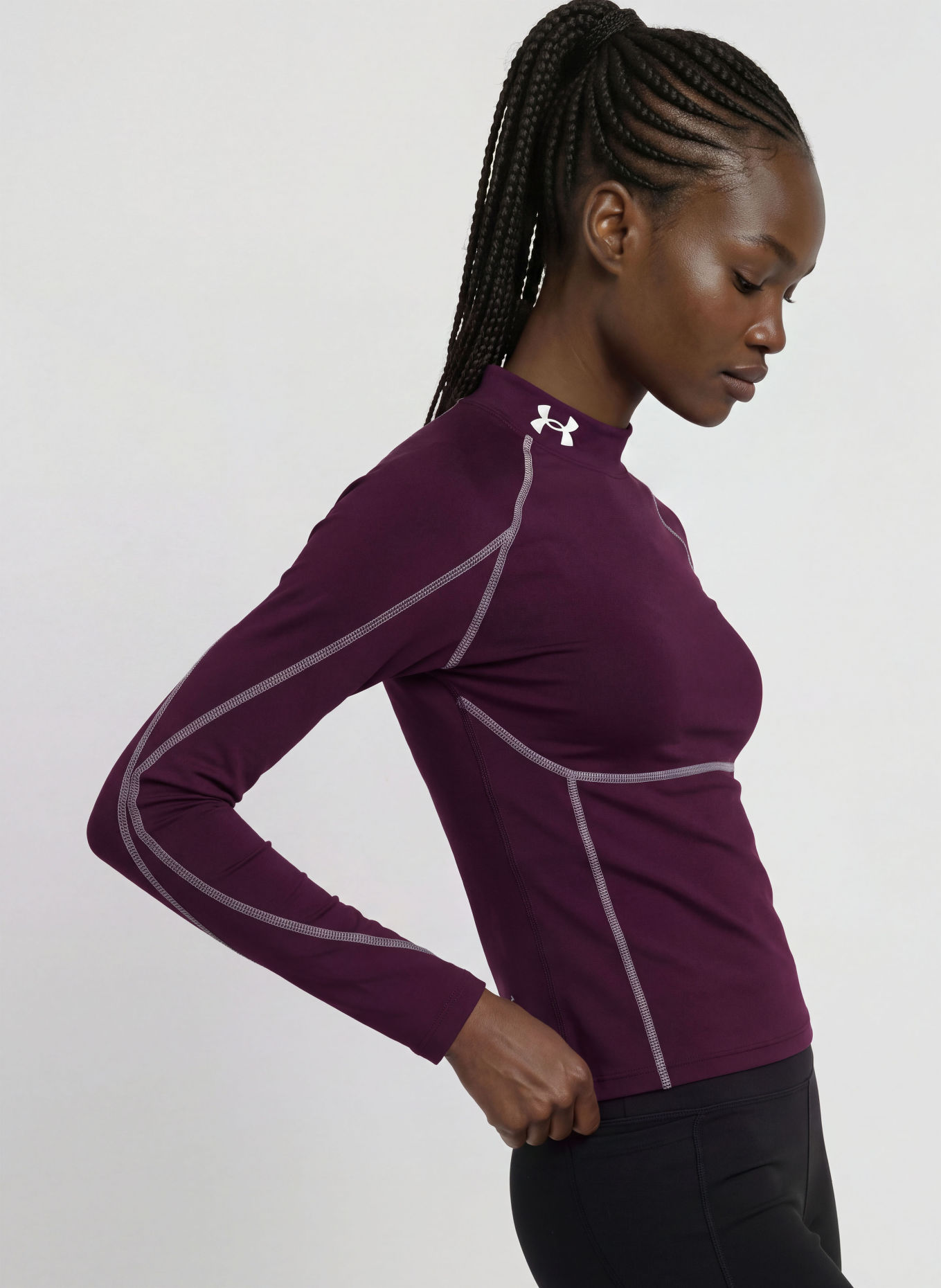 UNDER ARMOUR Tričko s dlouhým rukávem UA COLDGEAR ELITE MOCK: FIALOVÁ / BÍLÁ