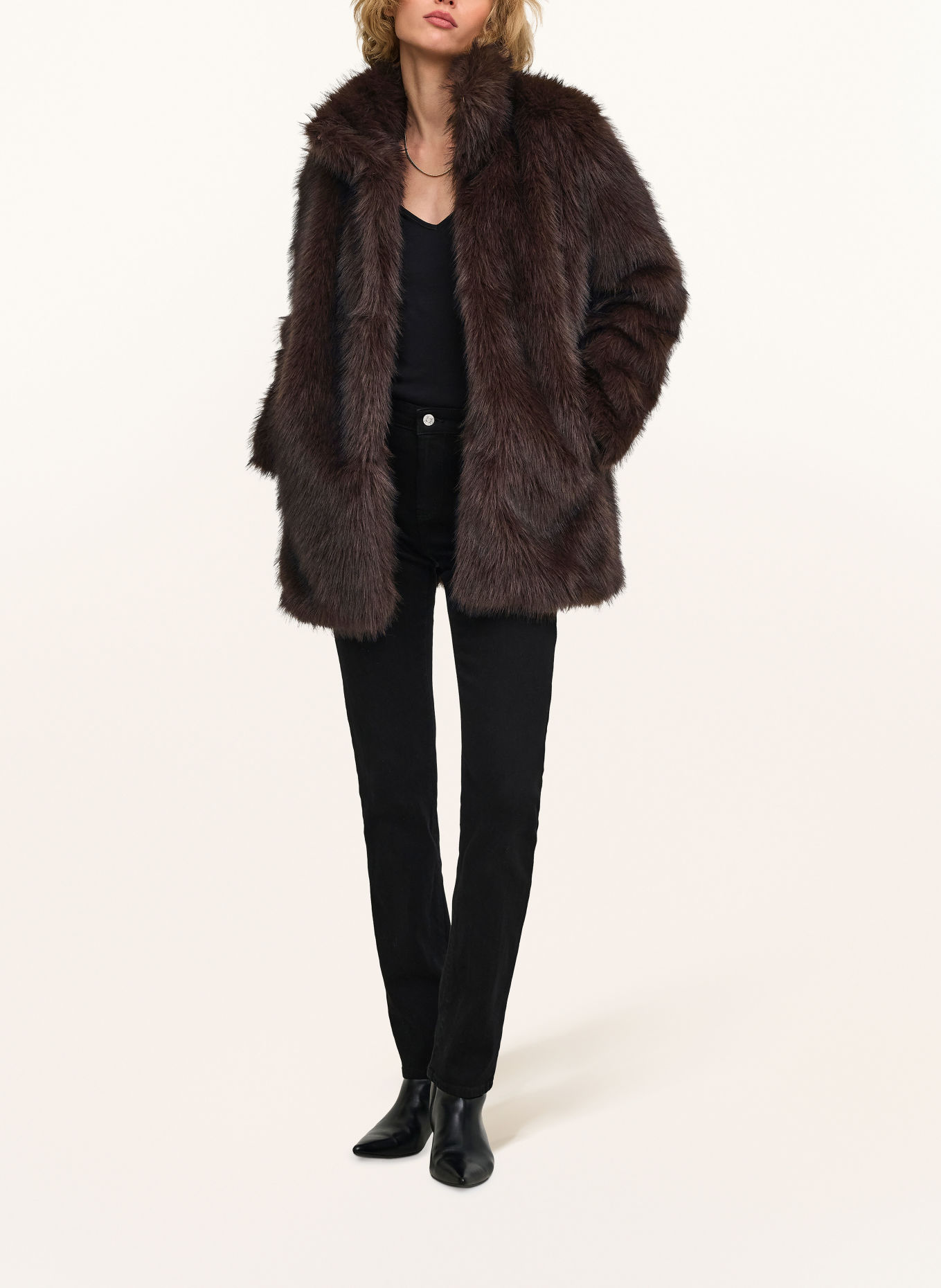 ONLY Faux Fur Jacket: DARK BROWN
