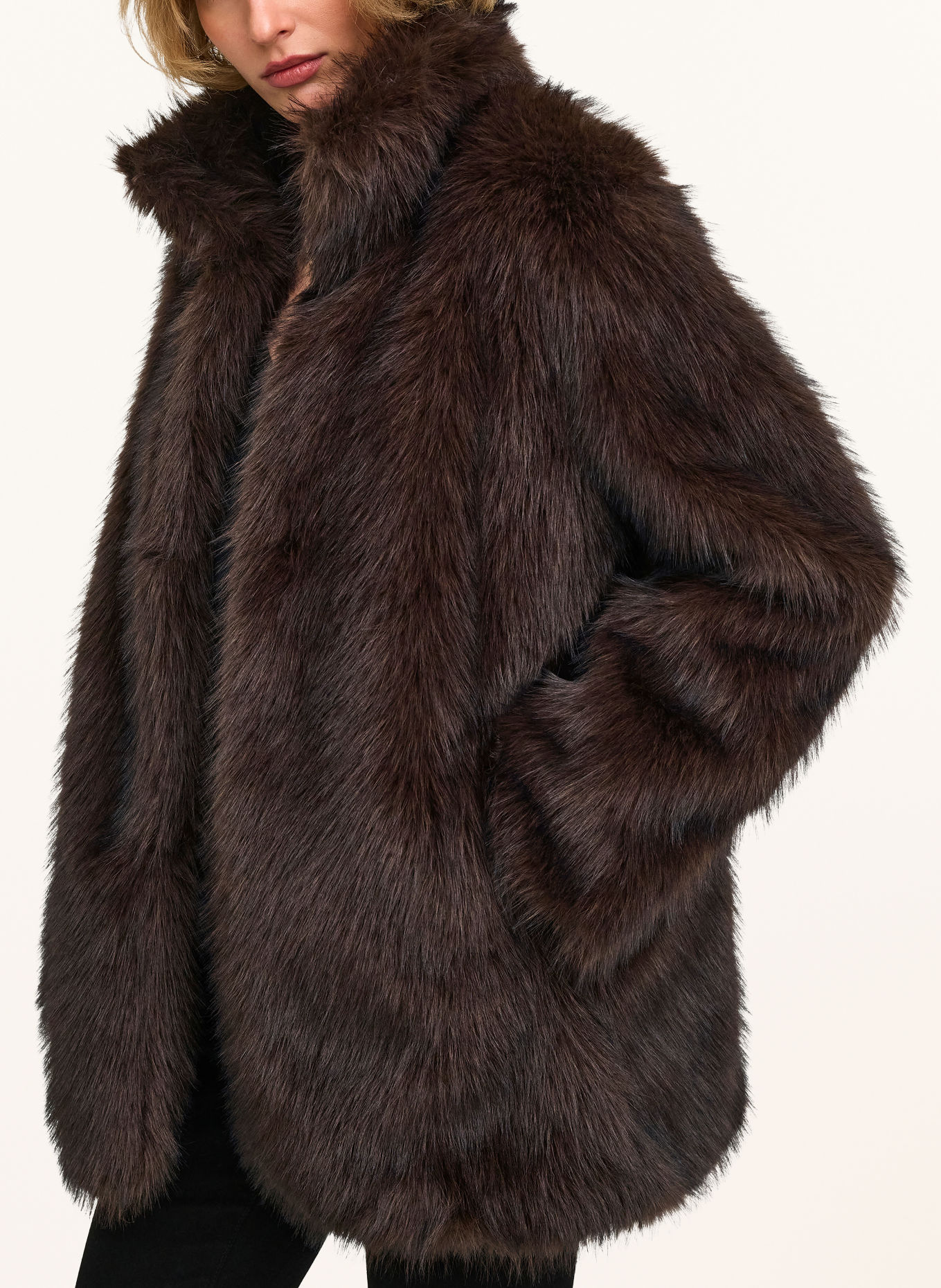 ONLY Faux Fur Jacket: DARK BROWN