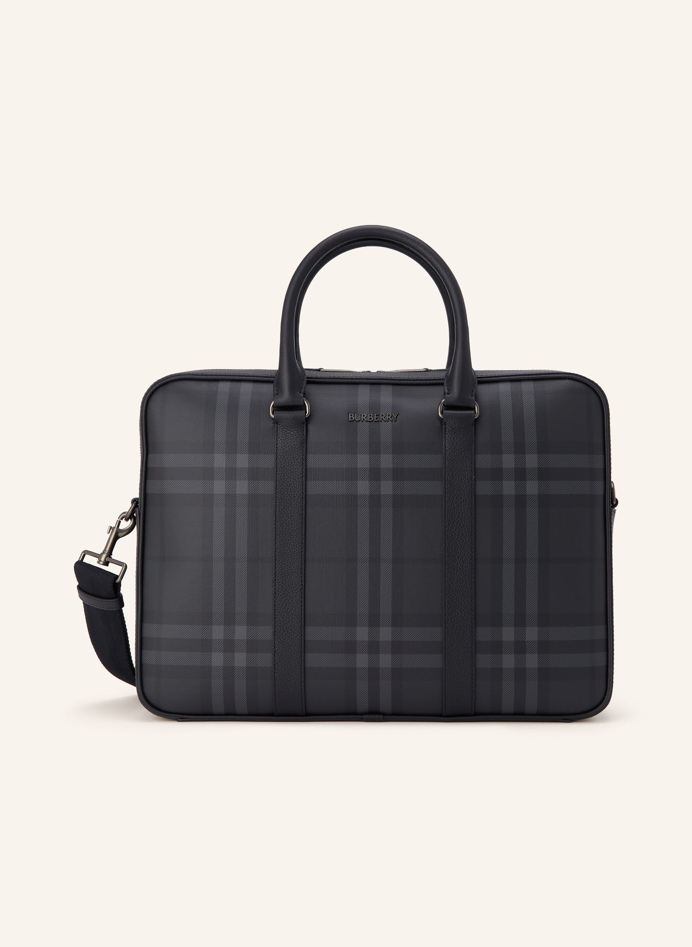 BURBERRY CITY CHECK Office bag: BLACK / GRAY