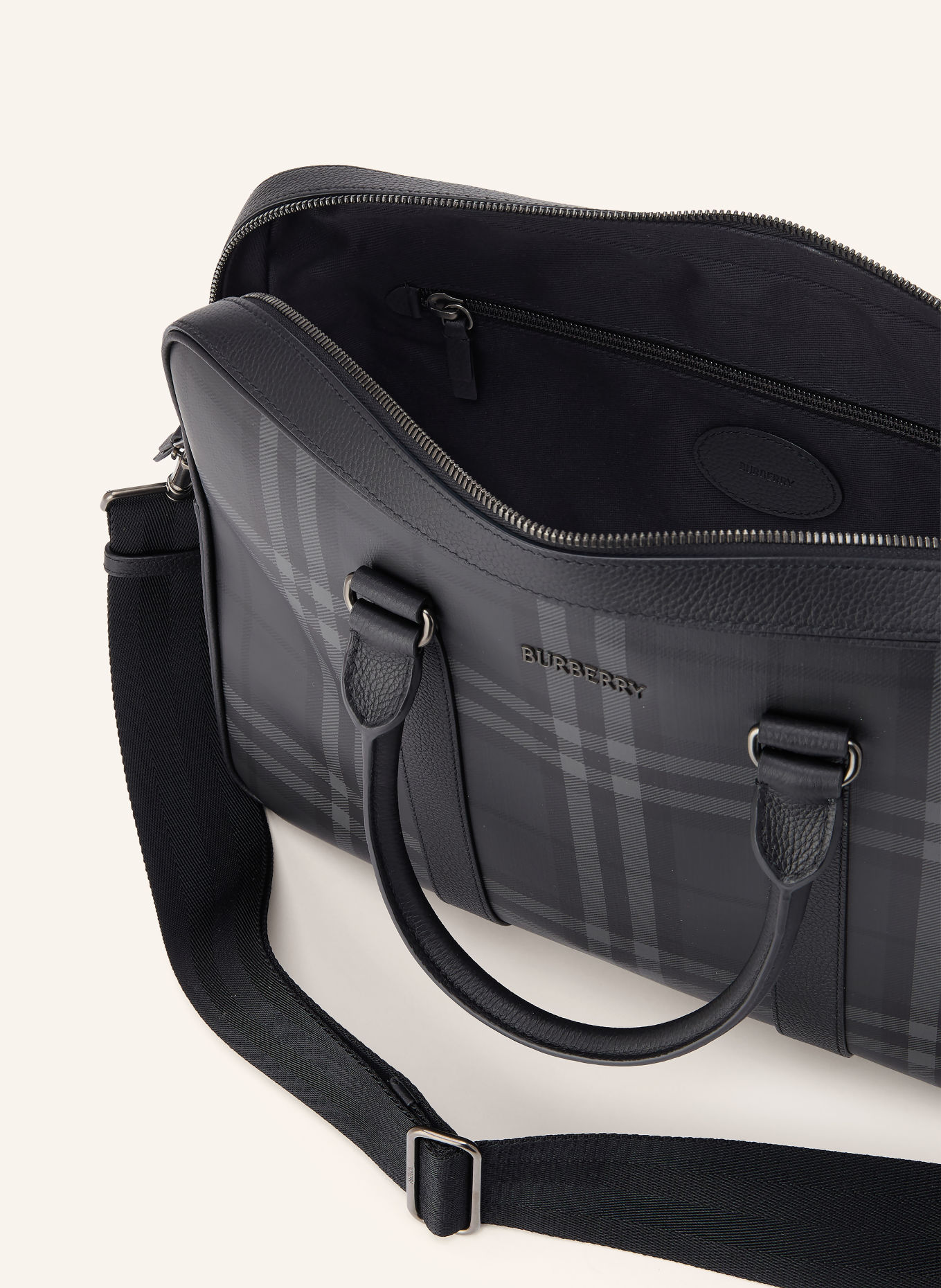 BURBERRY CITY CHECK Office bag: BLACK / GRAY