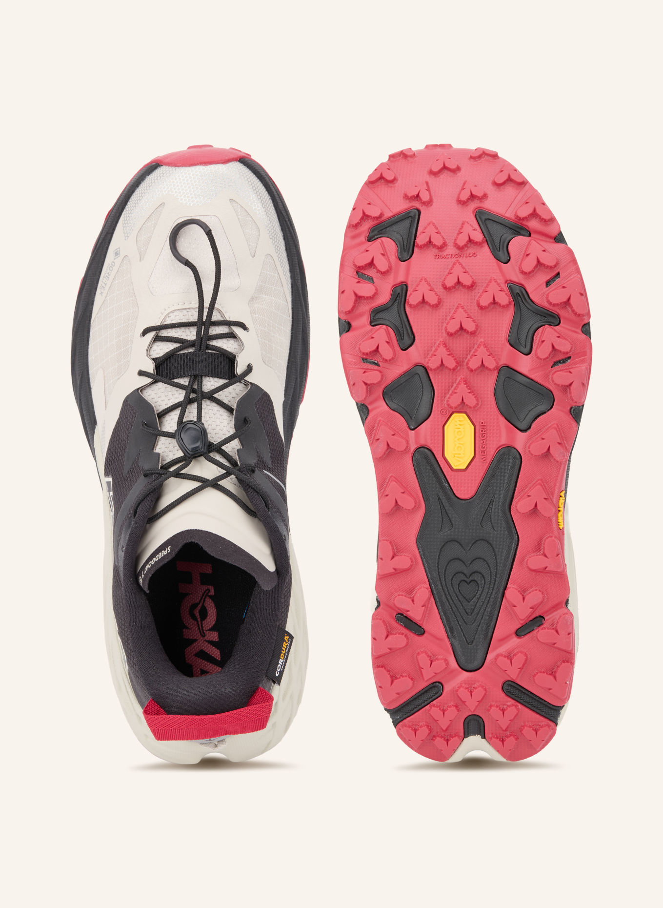 HOKA SPEEDGOAT 7 GTX Trail running shoes: LIGHT GRAY / DARK RED / BLACK