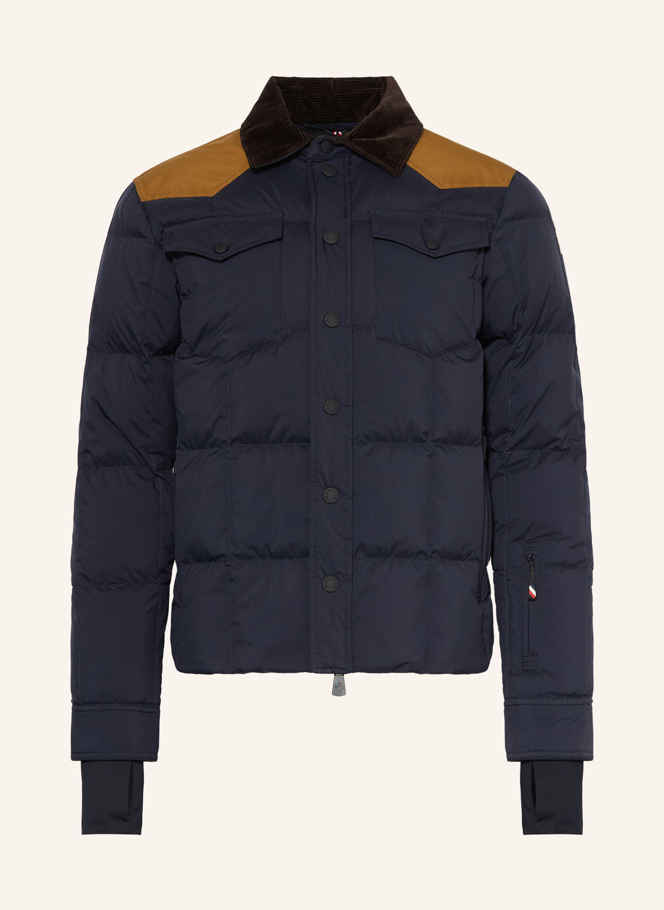 MONCLER GRENOBLE Daunen-Skijacke GELTECH: DUNKELBLAU / CAMEL / DUNKELBRAUN
