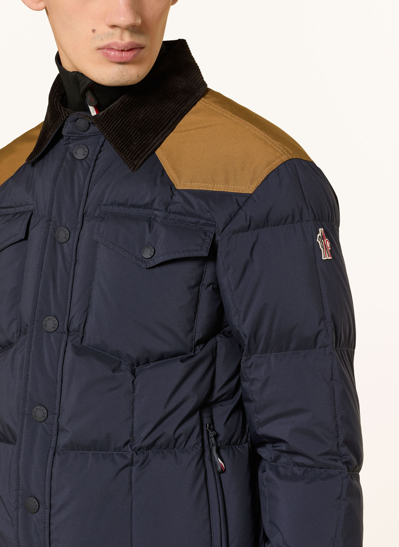 MONCLER GRENOBLE Daunen-Skijacke GELTECH: DUNKELBLAU / CAMEL / DUNKELBRAUN