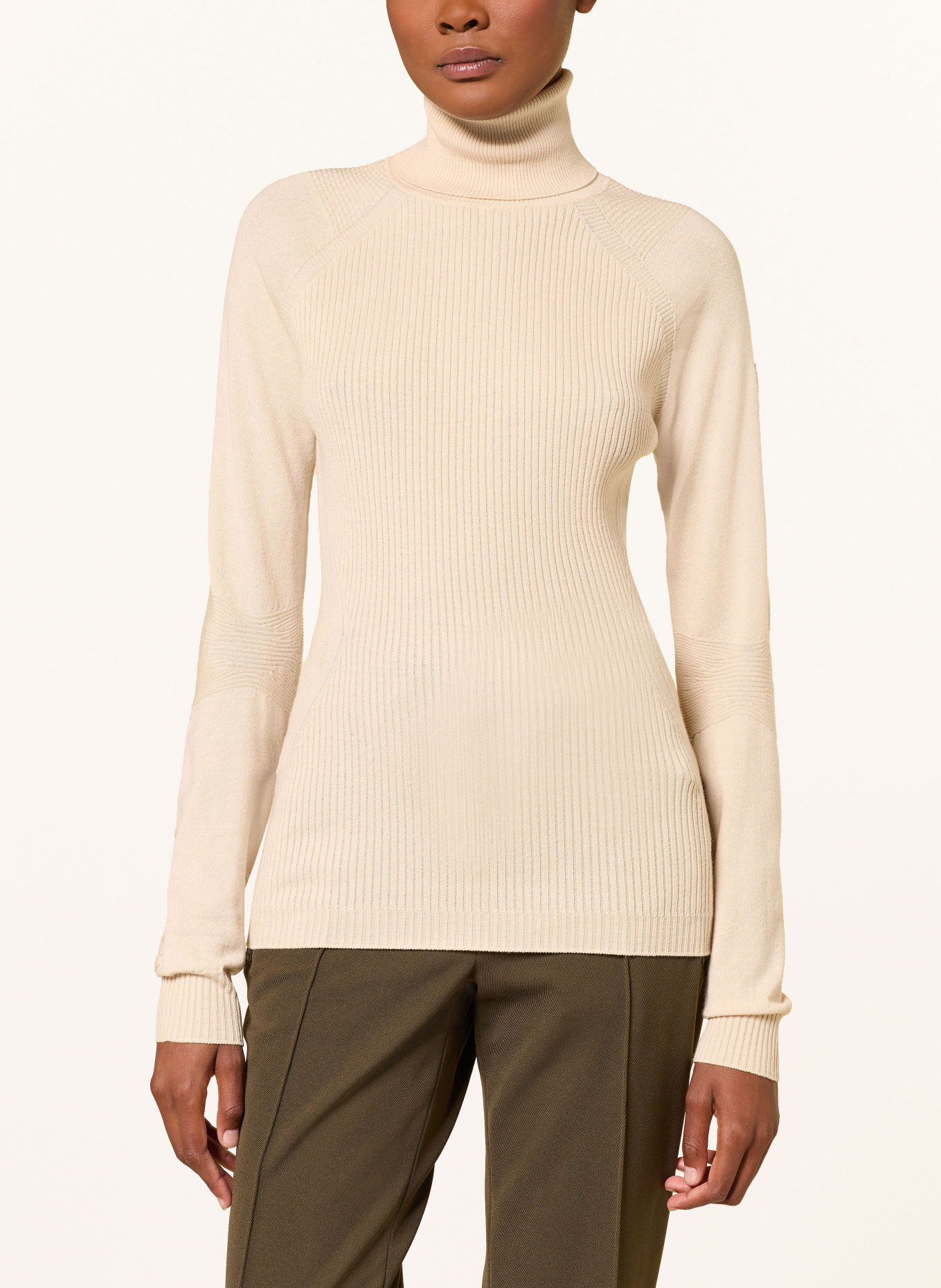 MONCLER GRENOBLE Rollkragenpullover: BEIGE / DUNKELROT / SCHWARZ