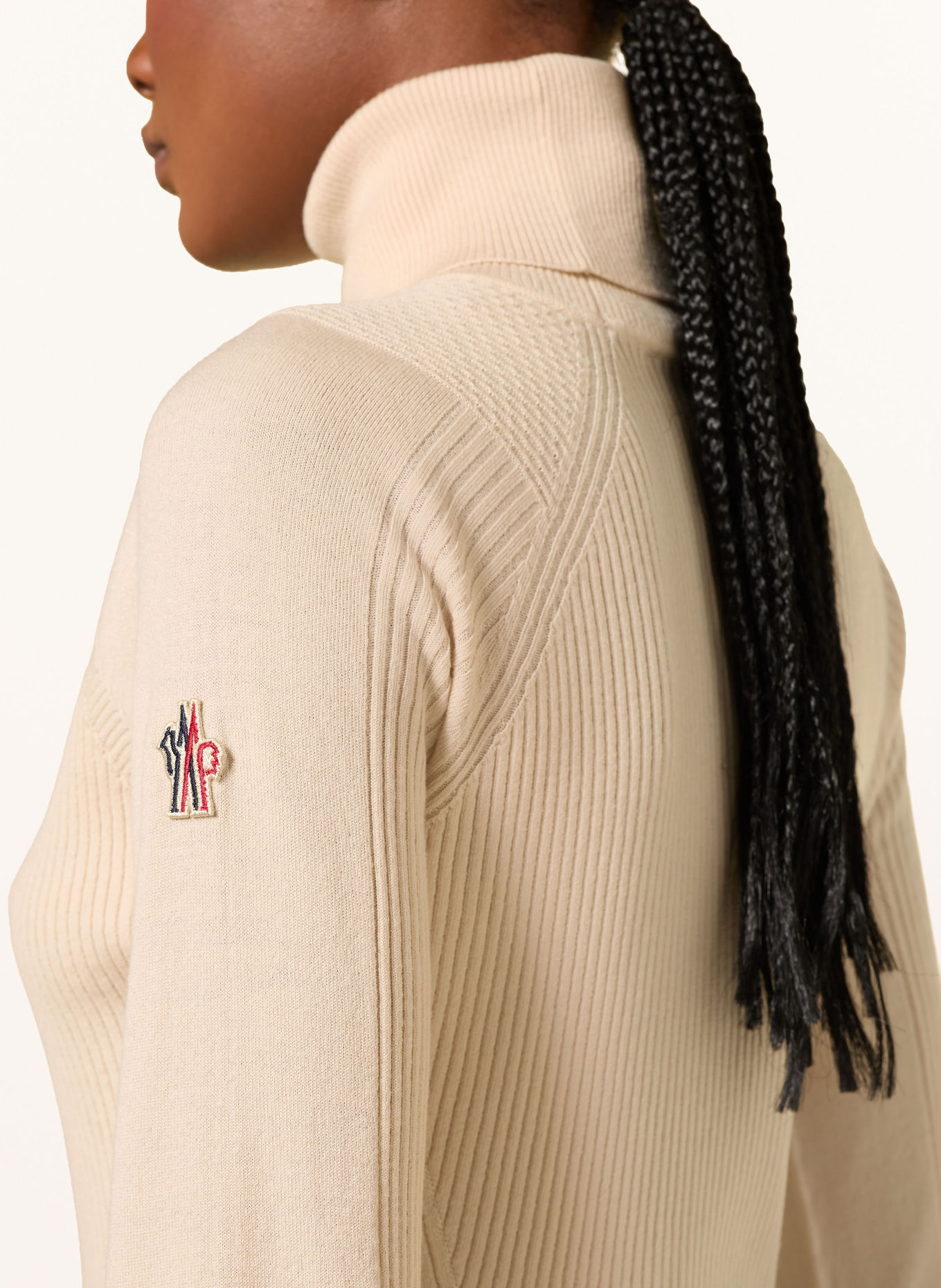 MONCLER GRENOBLE Rollkragenpullover: BEIGE / DUNKELROT / SCHWARZ