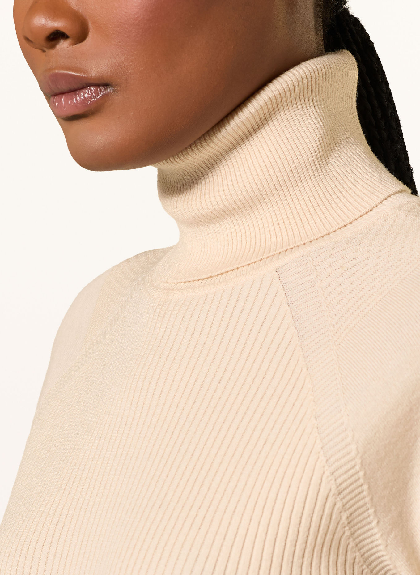 MONCLER GRENOBLE Rollkragenpullover: BEIGE / DUNKELROT / SCHWARZ