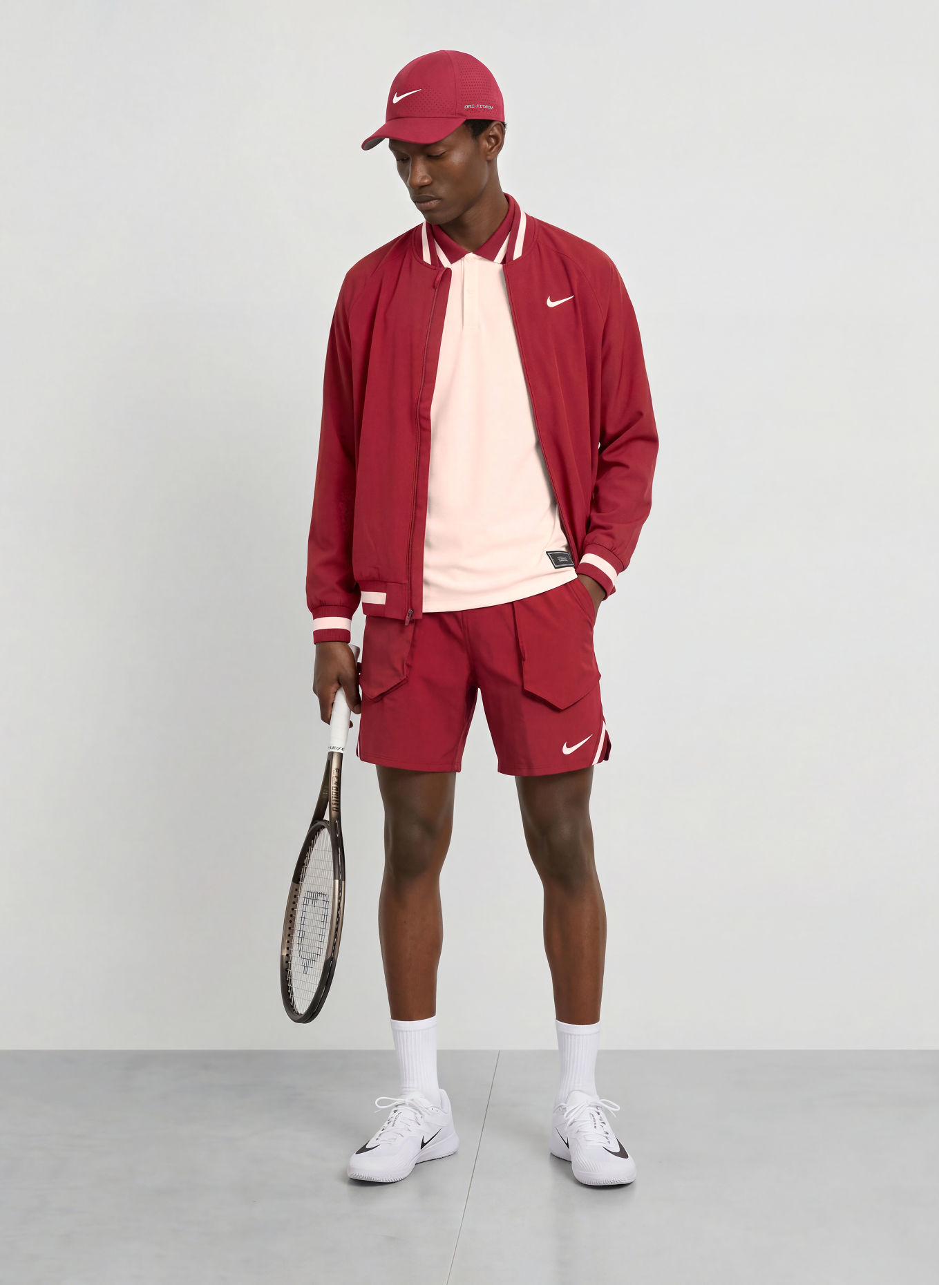 Nike Tennisshort COURT SLAM: DONKERROOD / WIT