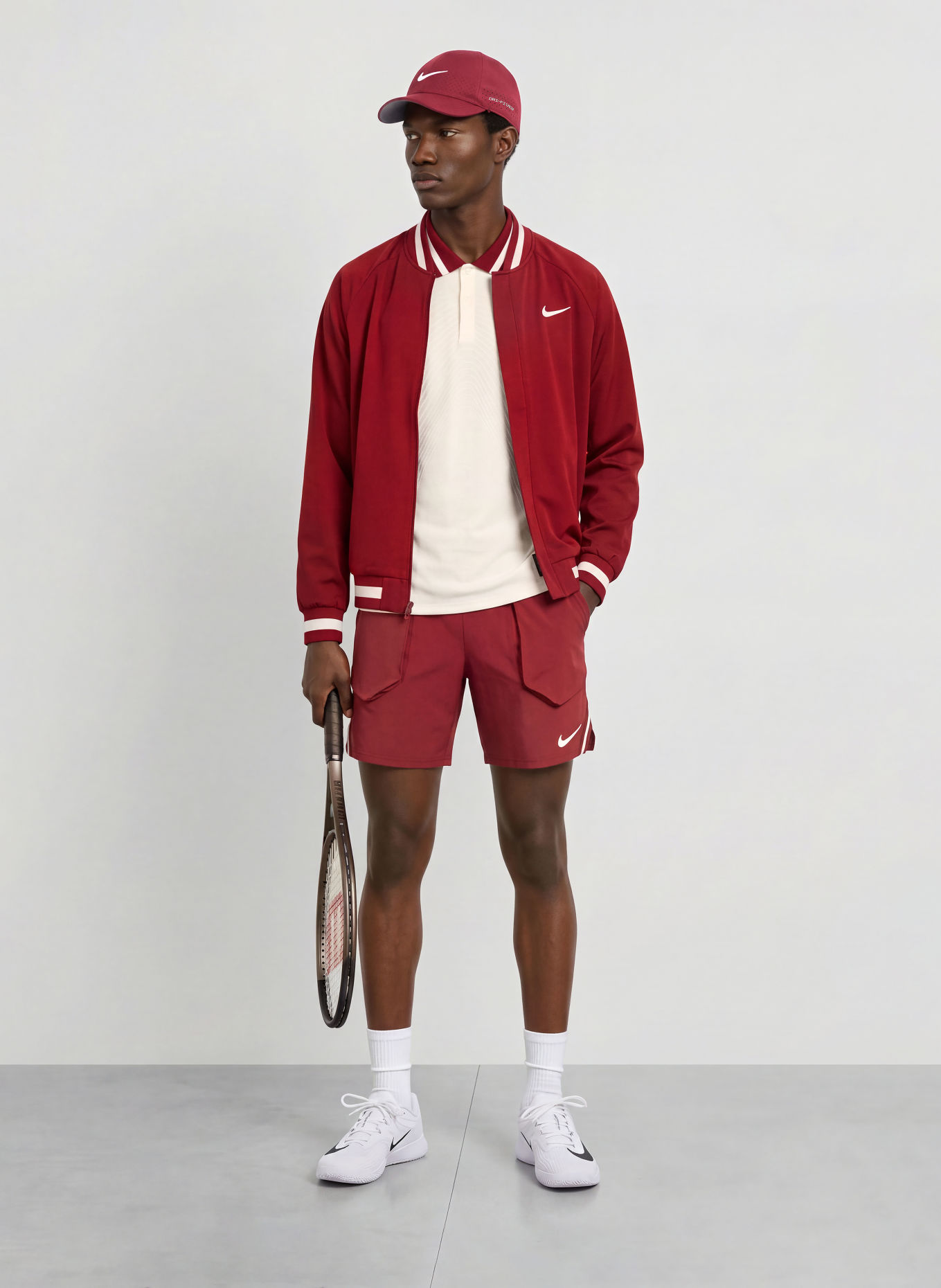 Nike Veste d'entraînement COURT SLAM: ROUGE FONCÉ / BLANC