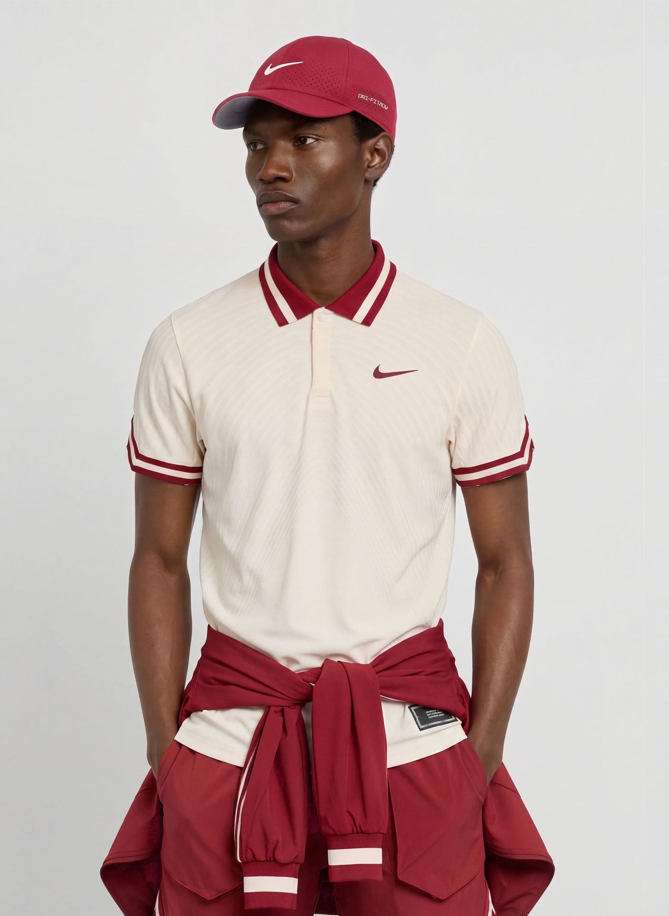 Nike Polo technique COURT SLAM: ÉCRU / ROUGE FONCÉ