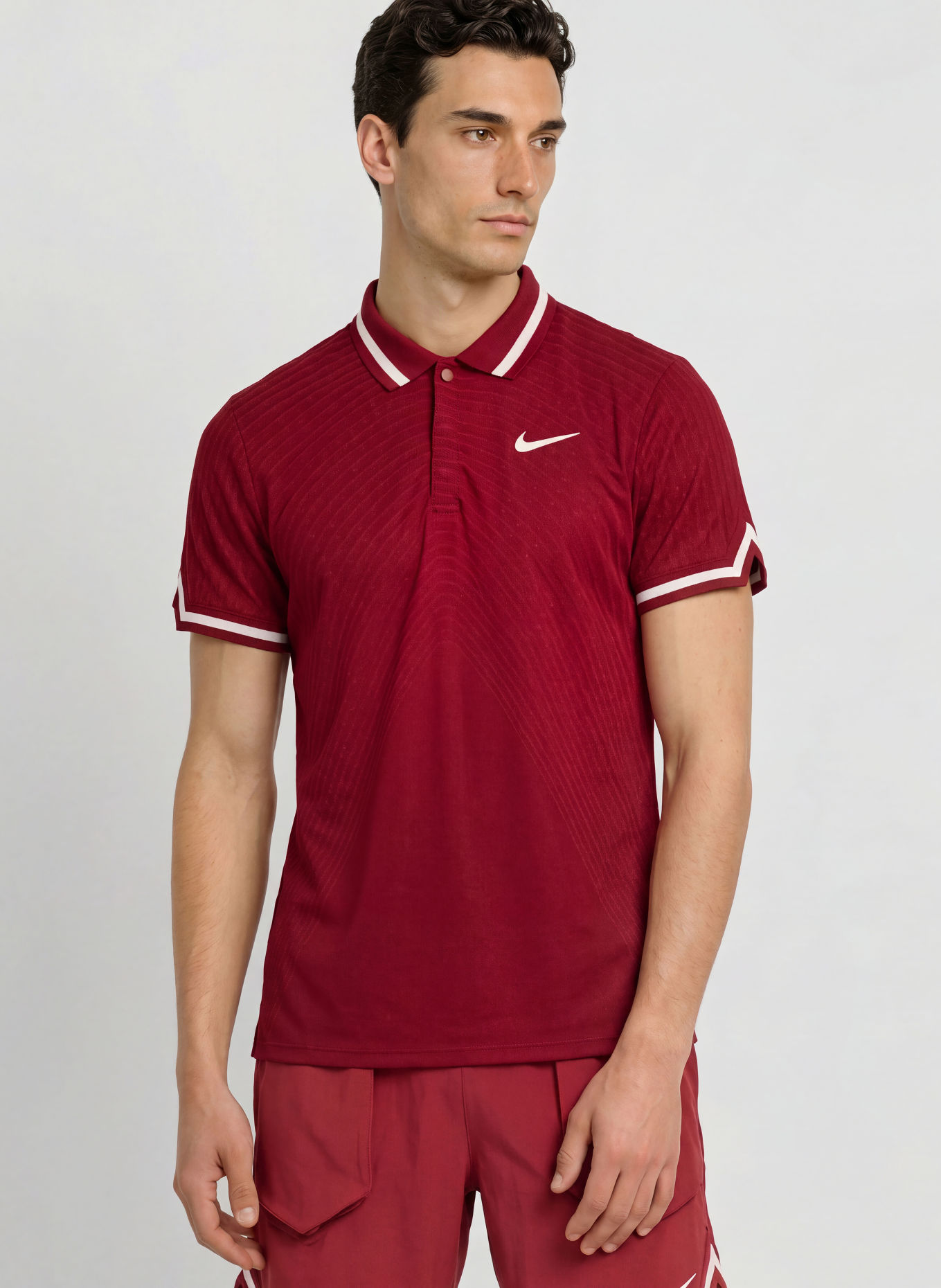 Nike Polo technique COURT SLAM: ROUGE FONCÉ / BLANC