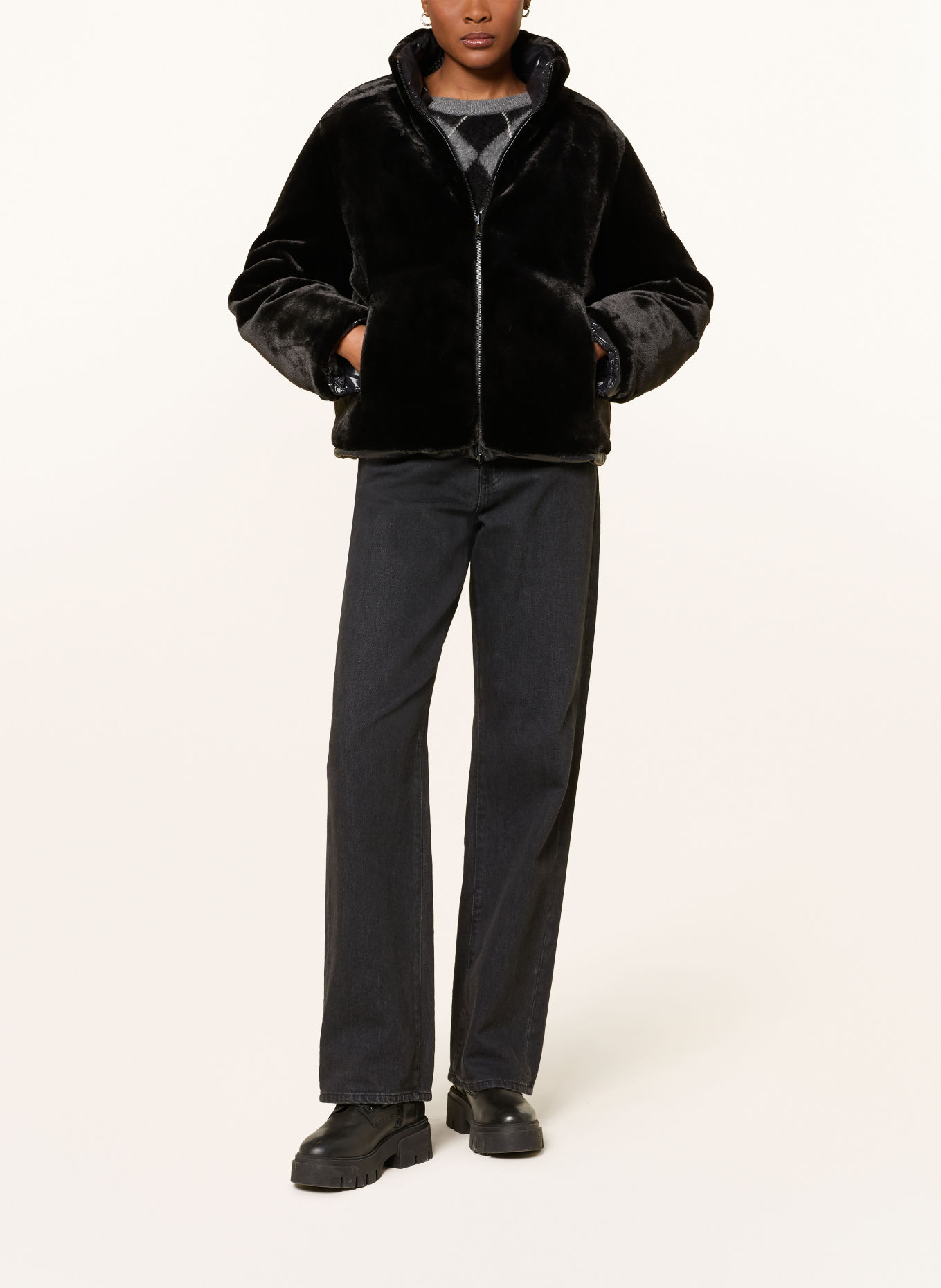 MOOSE KNUCKLES QUEENS Reversible Down Jacket with Faux Fur: BLACK