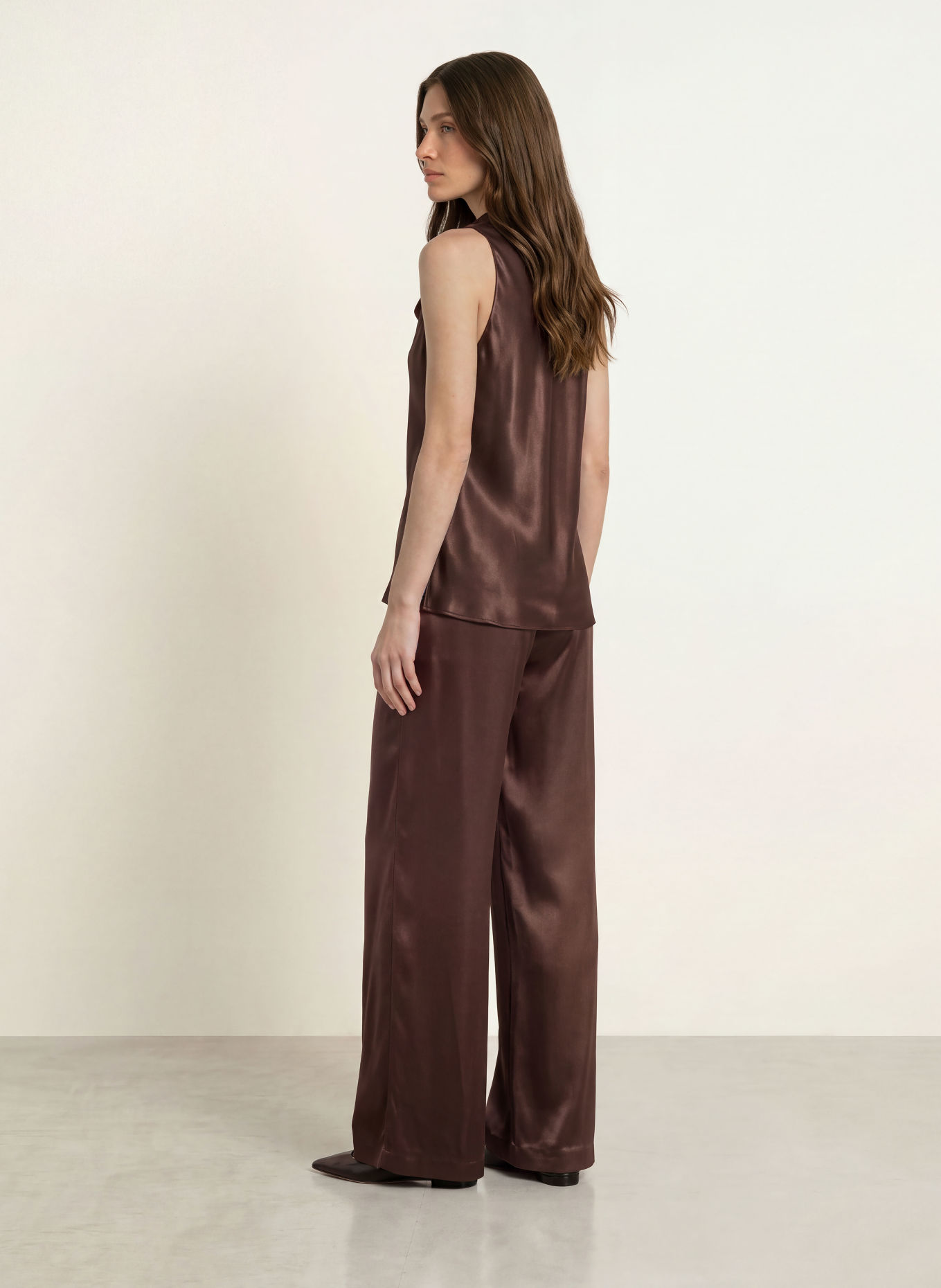 BOSS TAVATI Satin Pants: DARK BROWN