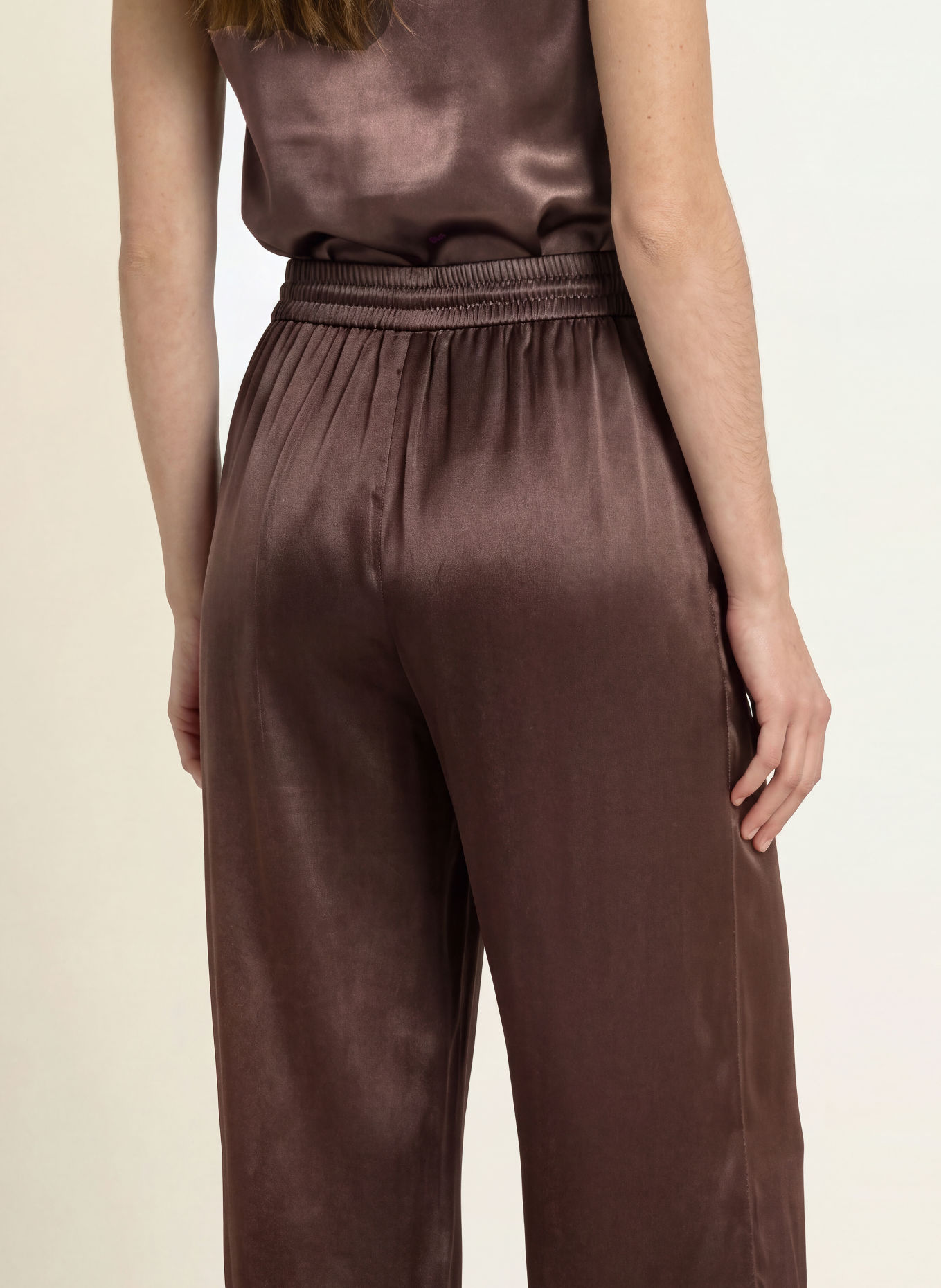 BOSS TAVATI Satin Pants: DARK BROWN