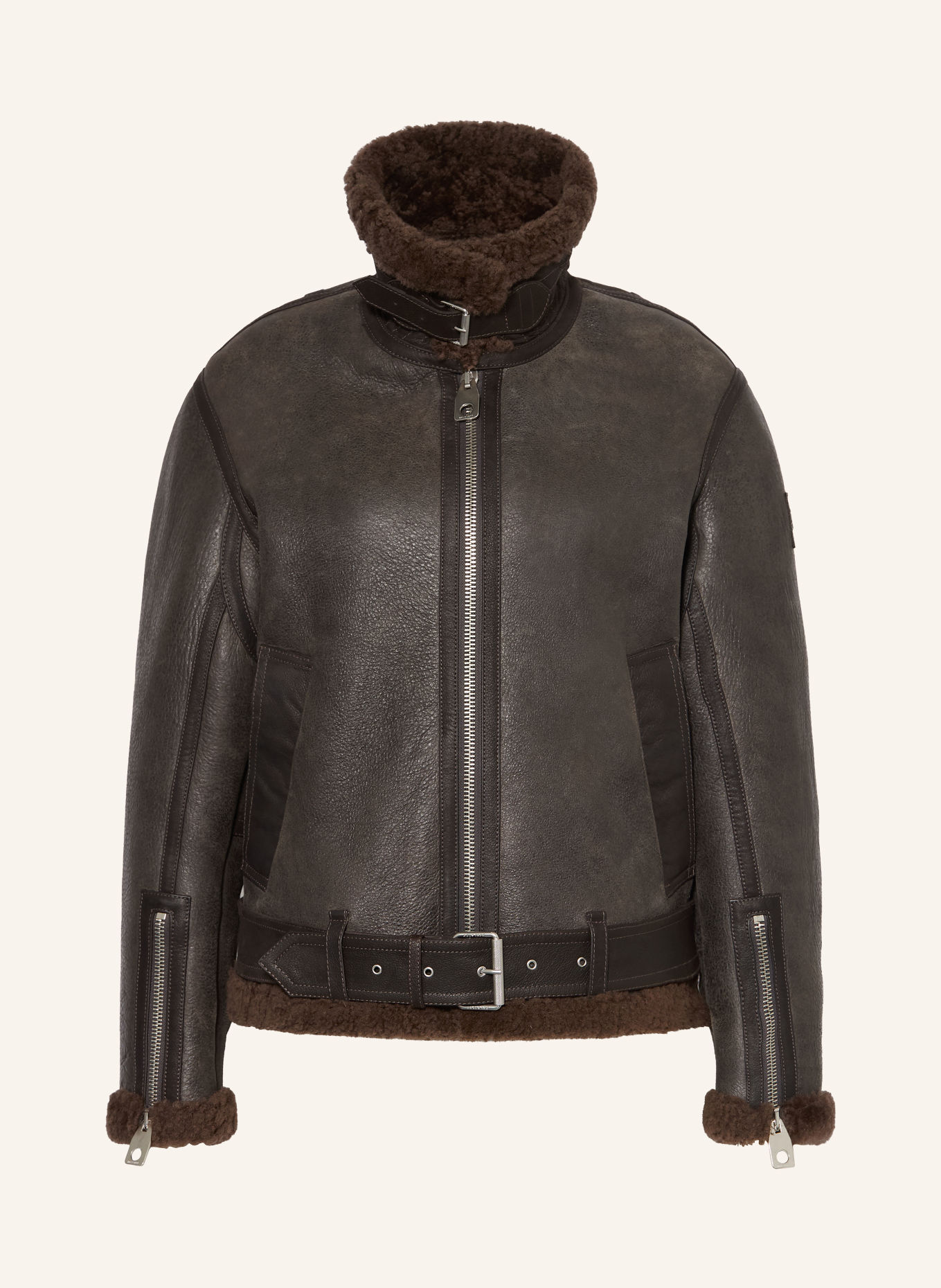 BELSTAFF Leren jas ERSKINE: TAUPE / MARRON FONCÉ