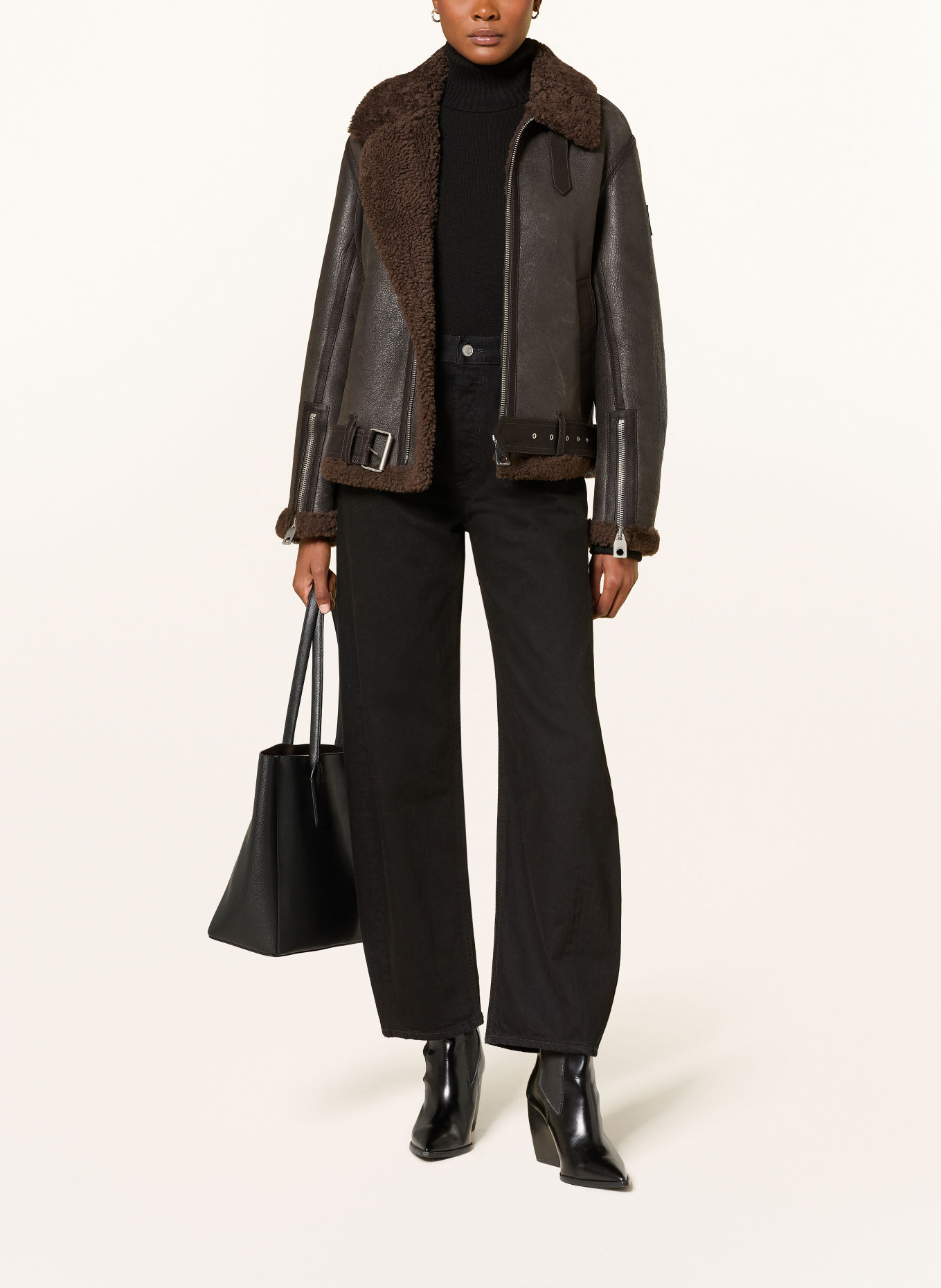 BELSTAFF Leren jas ERSKINE: TAUPE / MARRON FONCÉ
