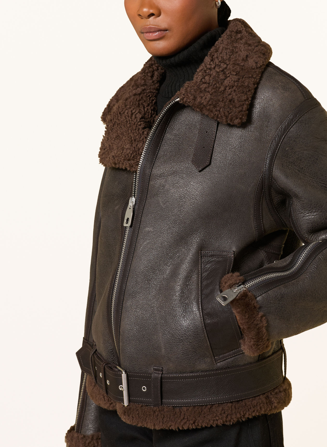 BELSTAFF Leren jas ERSKINE: TAUPE / MARRON FONCÉ