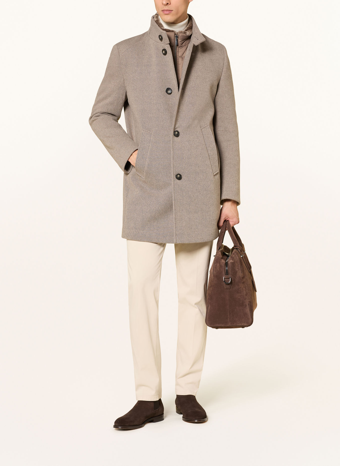 bugatti Coat with removable trim: BEIGE