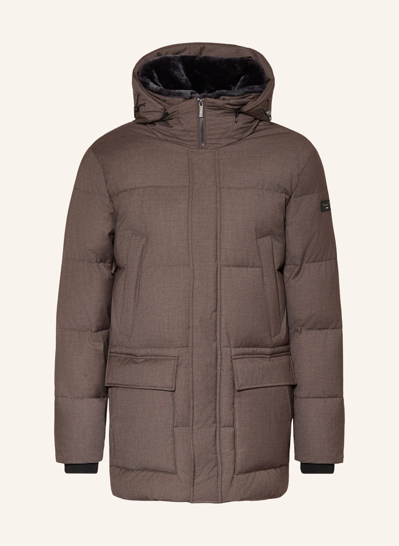 bugatti Quilted jacket with removable faux fur: TAUPE