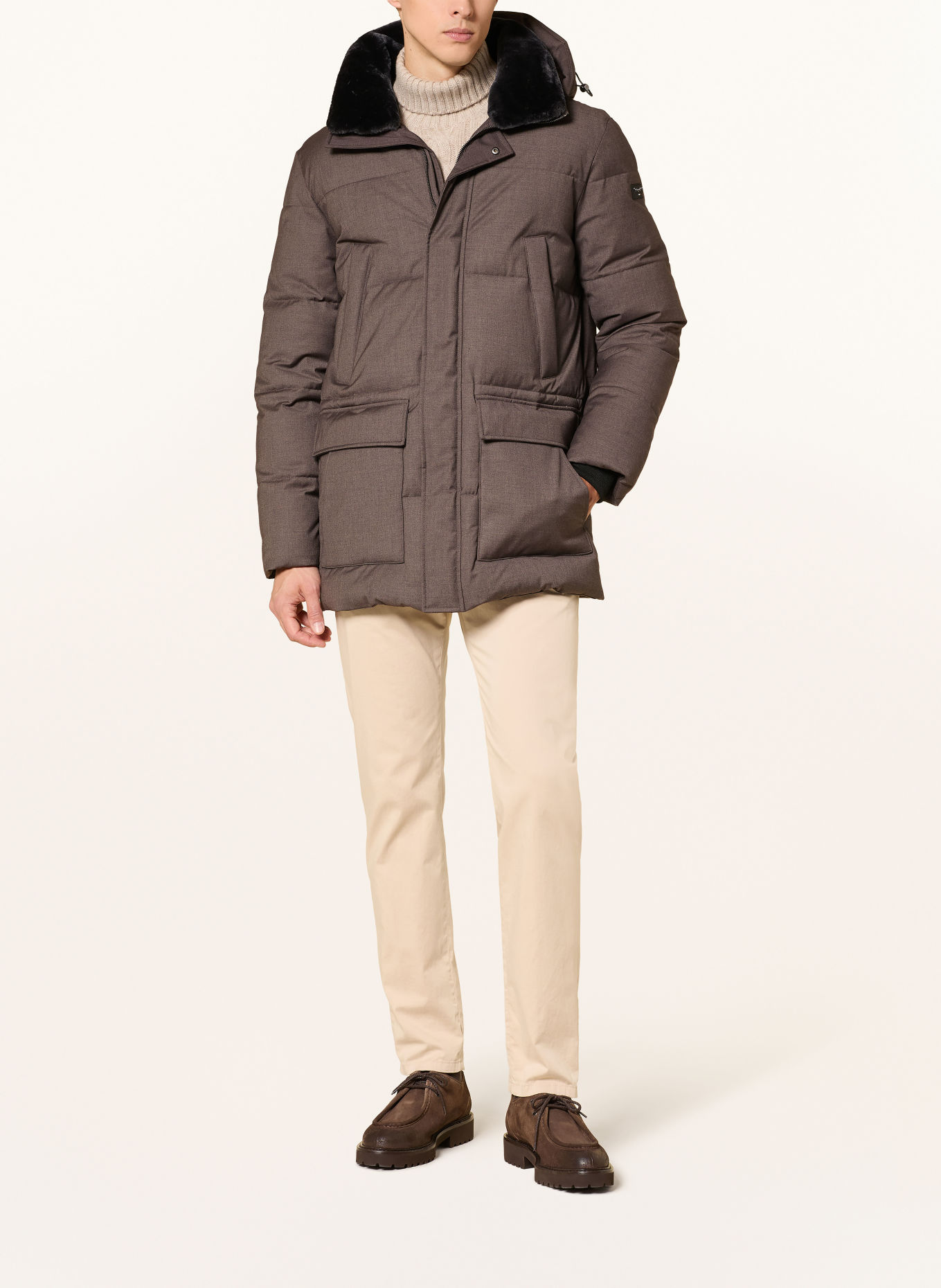 bugatti Quilted jacket with removable faux fur: TAUPE