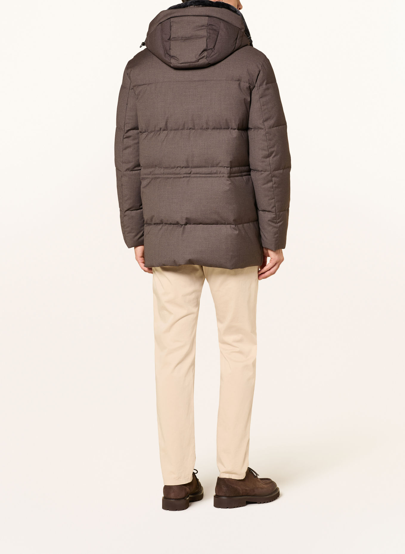 bugatti Quilted jacket with removable faux fur: TAUPE
