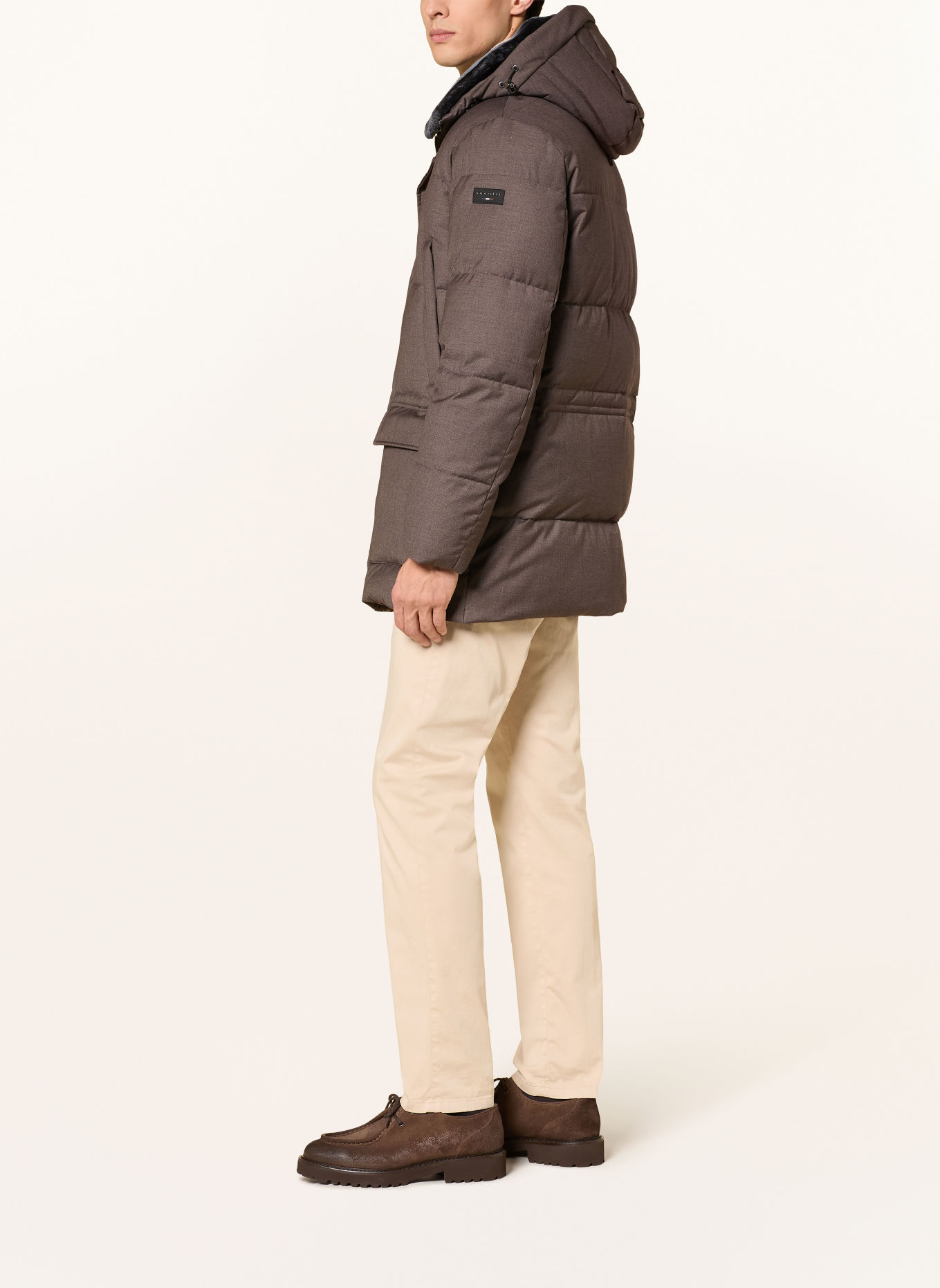 bugatti Quilted jacket with removable faux fur: TAUPE