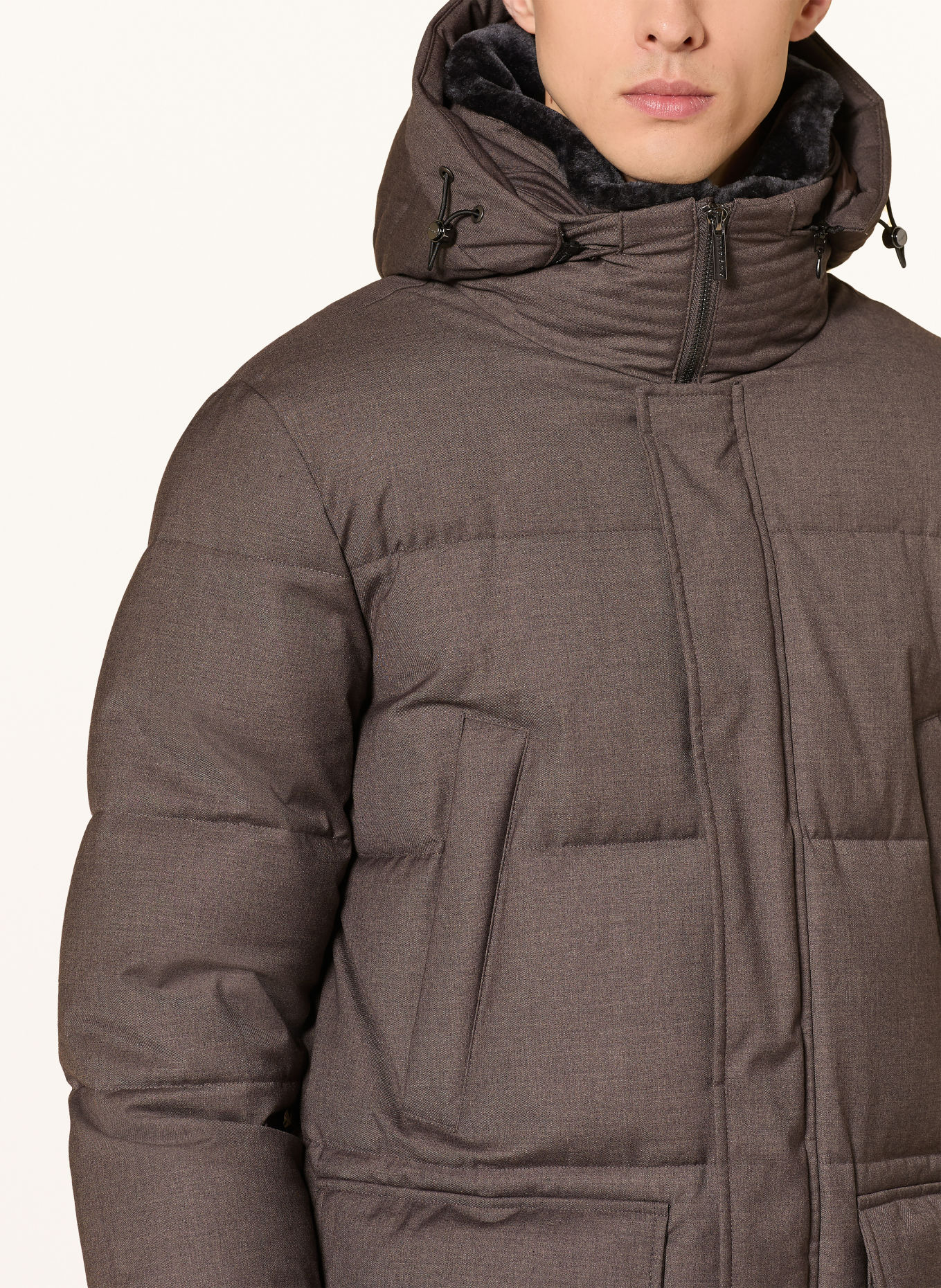 bugatti Quilted jacket with removable faux fur: TAUPE