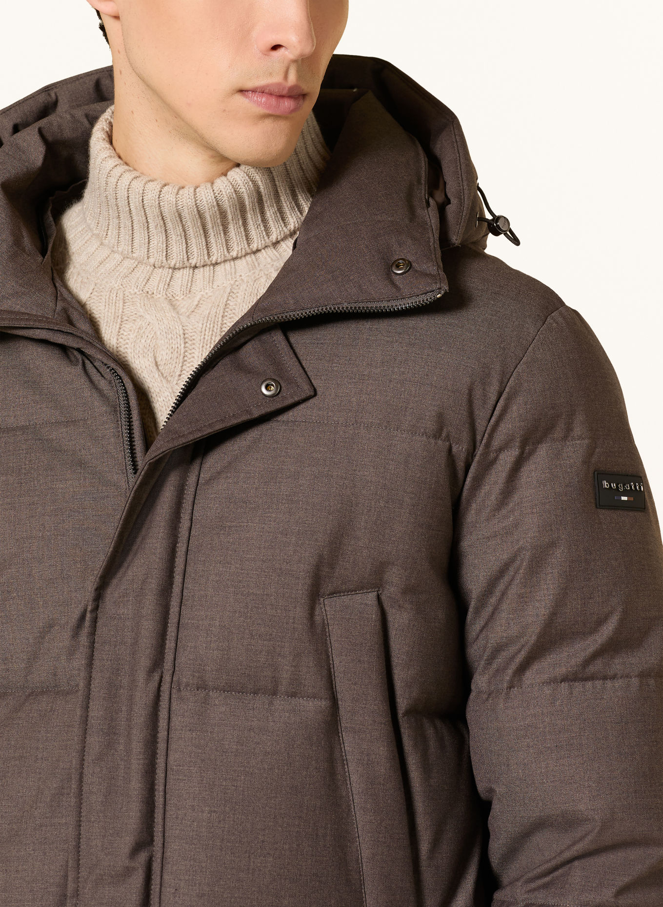 bugatti Quilted jacket with removable faux fur: TAUPE