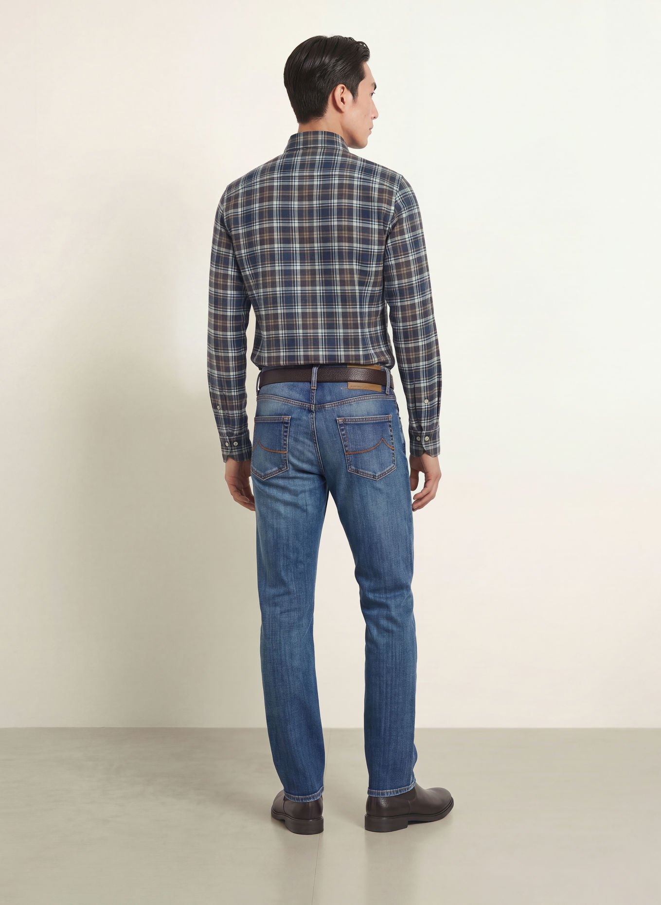 Stenströms Koszula flanelowa o kroju slimline: GRANATOWY / BEŻOWY / BIAŁY