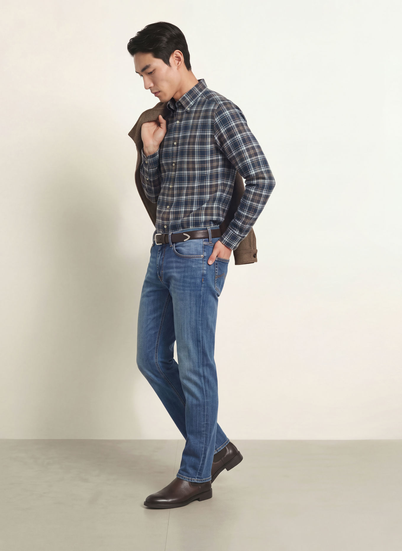 Stenströms Koszula flanelowa o kroju slimline: GRANATOWY / BEŻOWY / BIAŁY