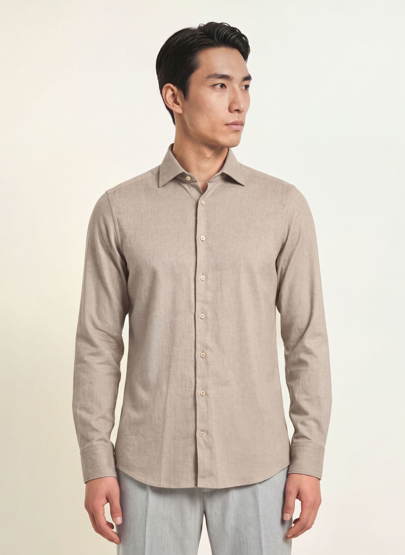 Stenströms Slim-Fit Flannel Shirt: BEIGE