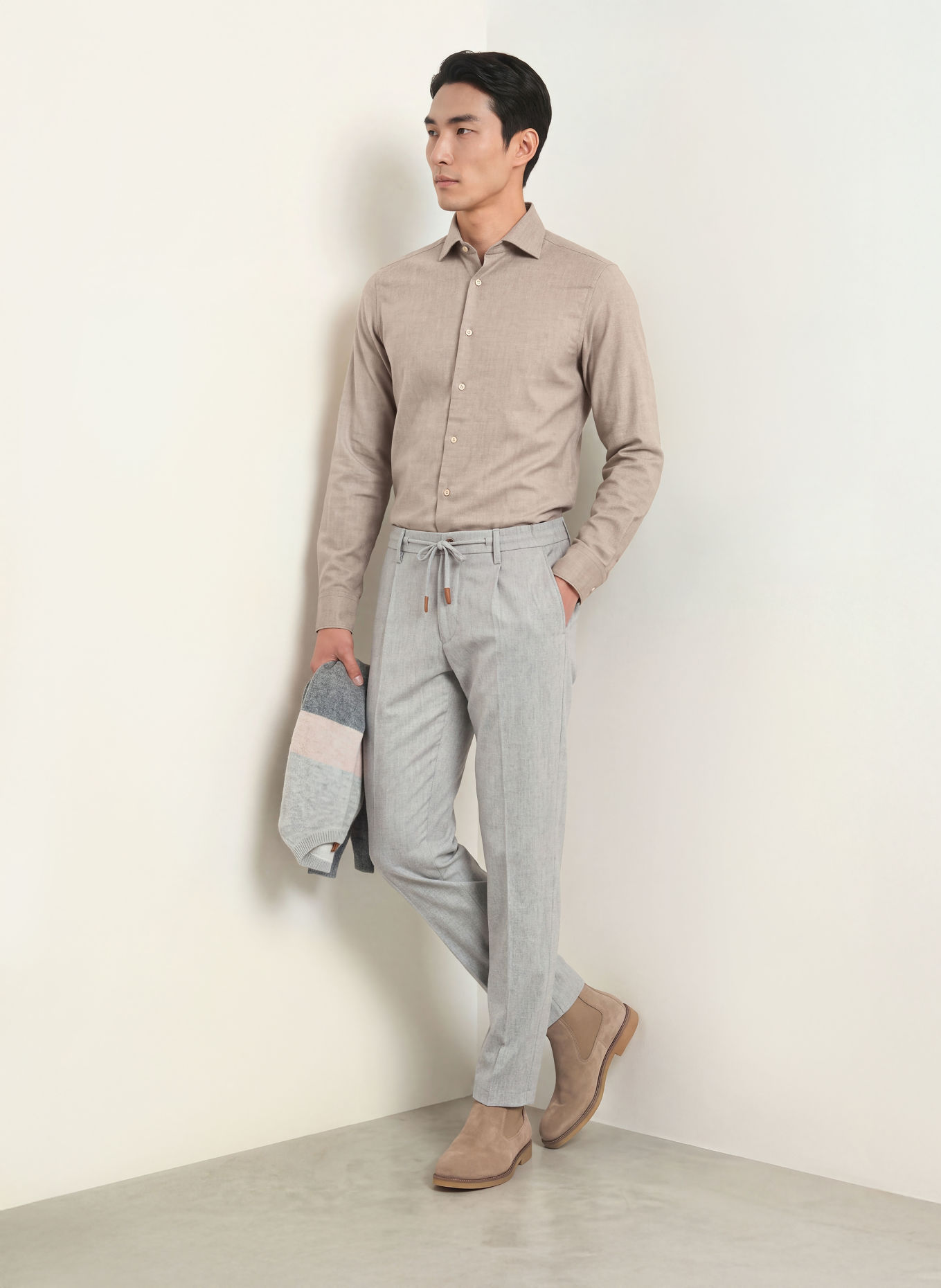 Stenströms Slim-Fit Flannel Shirt: BEIGE