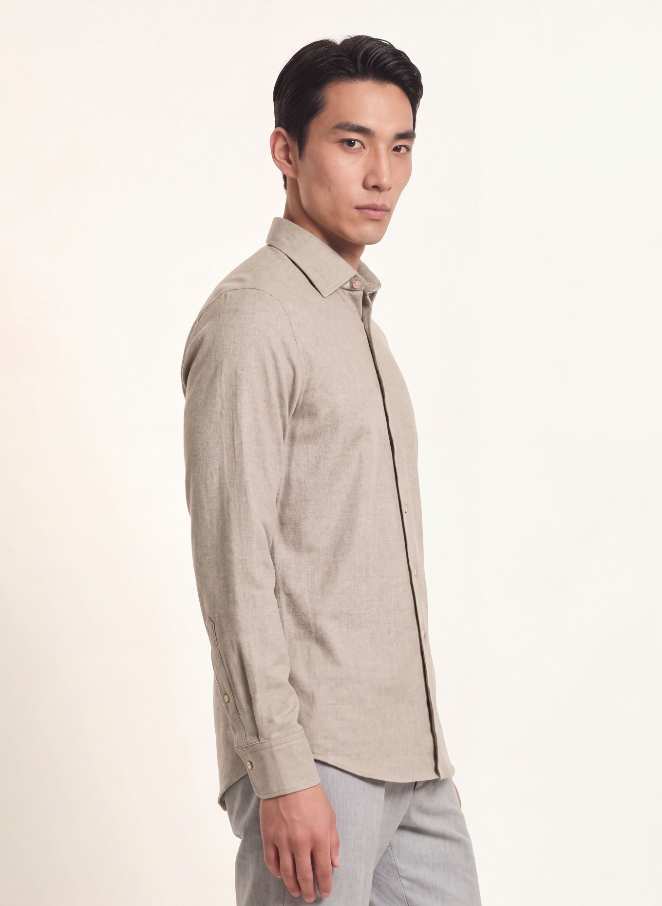 Stenströms Slim-Fit Flannel Shirt: BEIGE