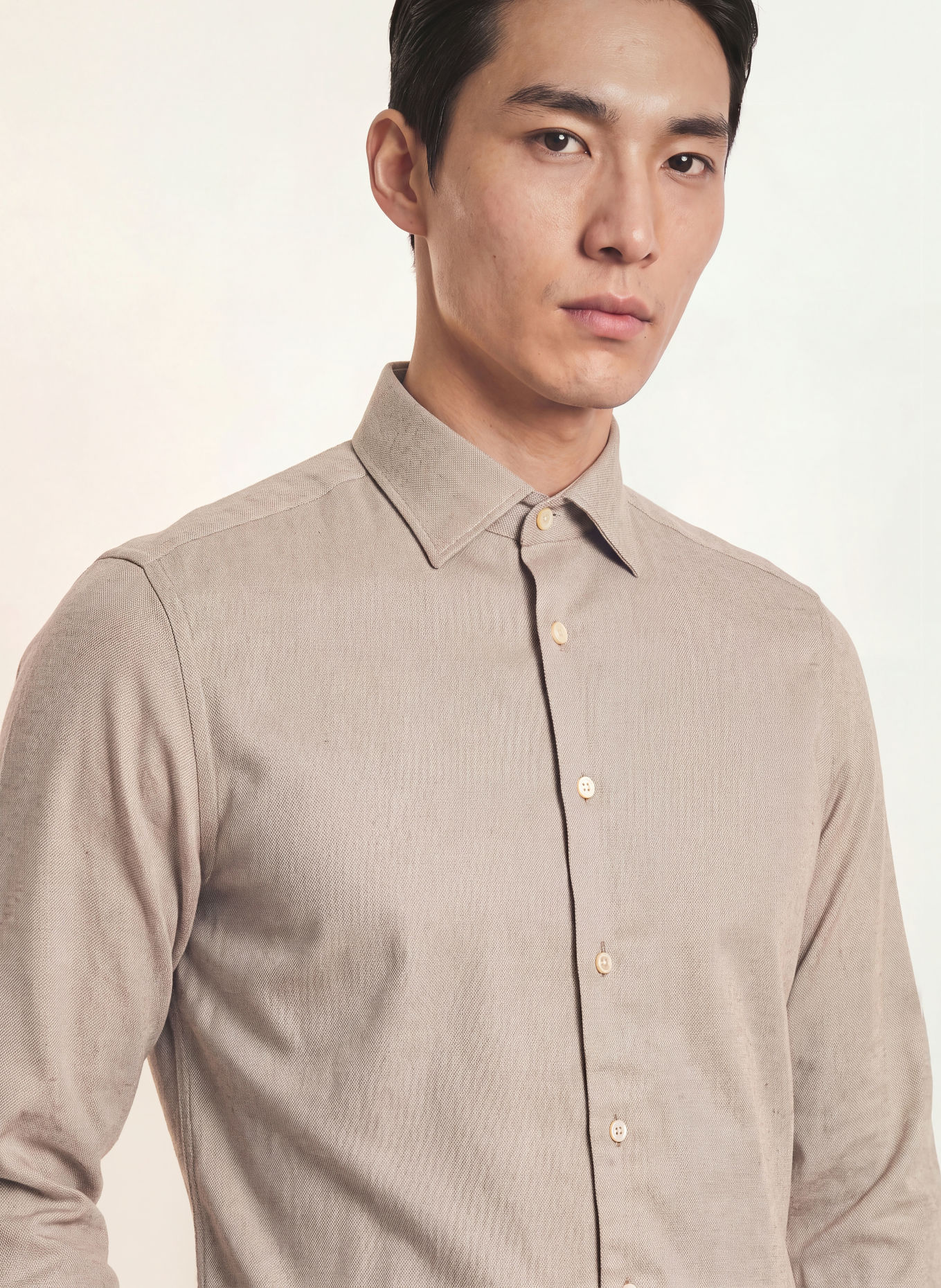 Stenströms Slim-Fit Flannel Shirt: BEIGE