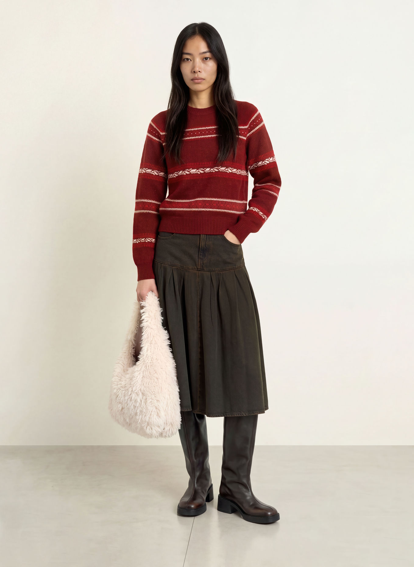 Levi's® JOLIE Sweater: DARK RED / RED / WHITE