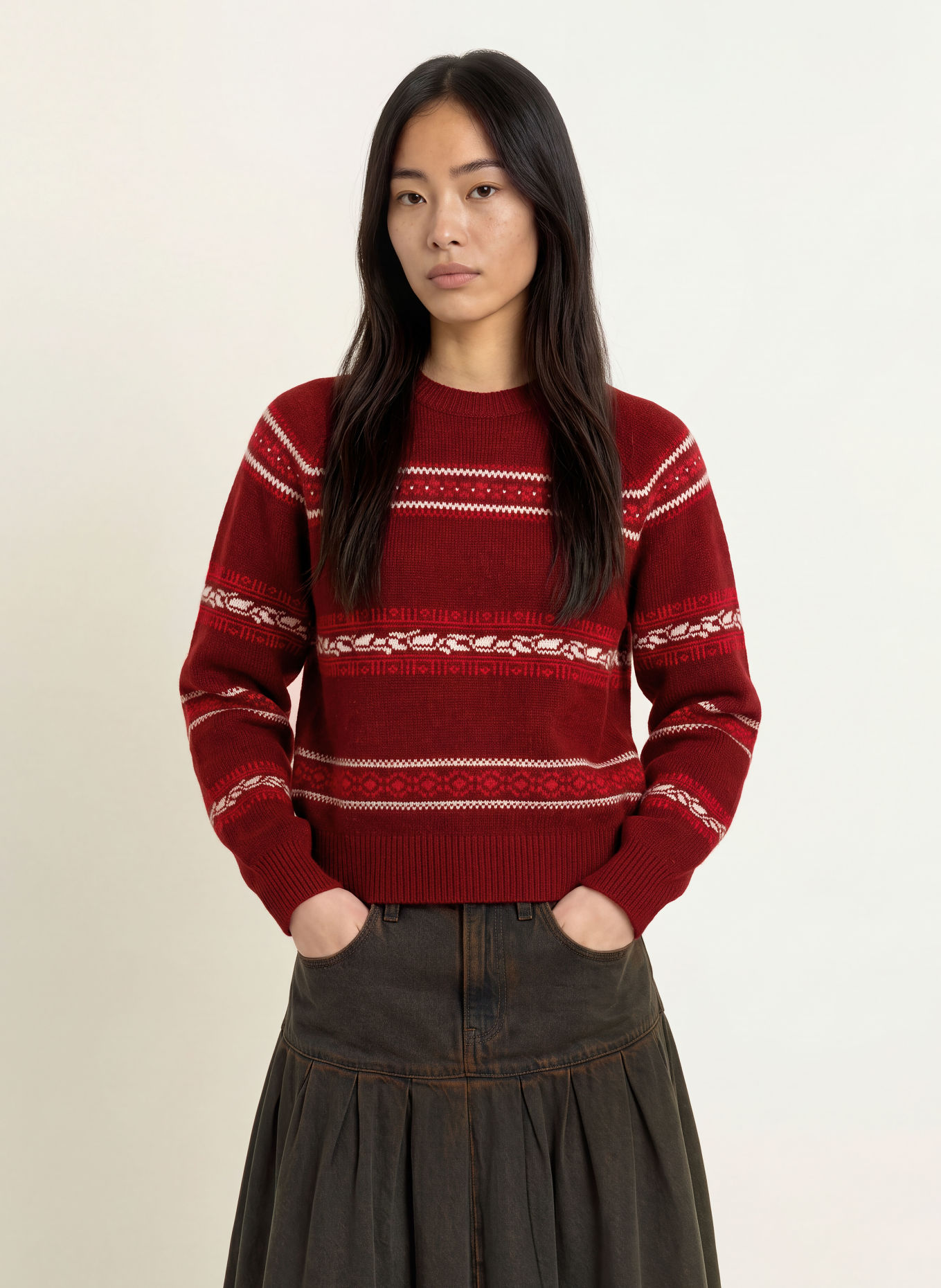 Levi's® JOLIE Sweater: DARK RED / RED / WHITE