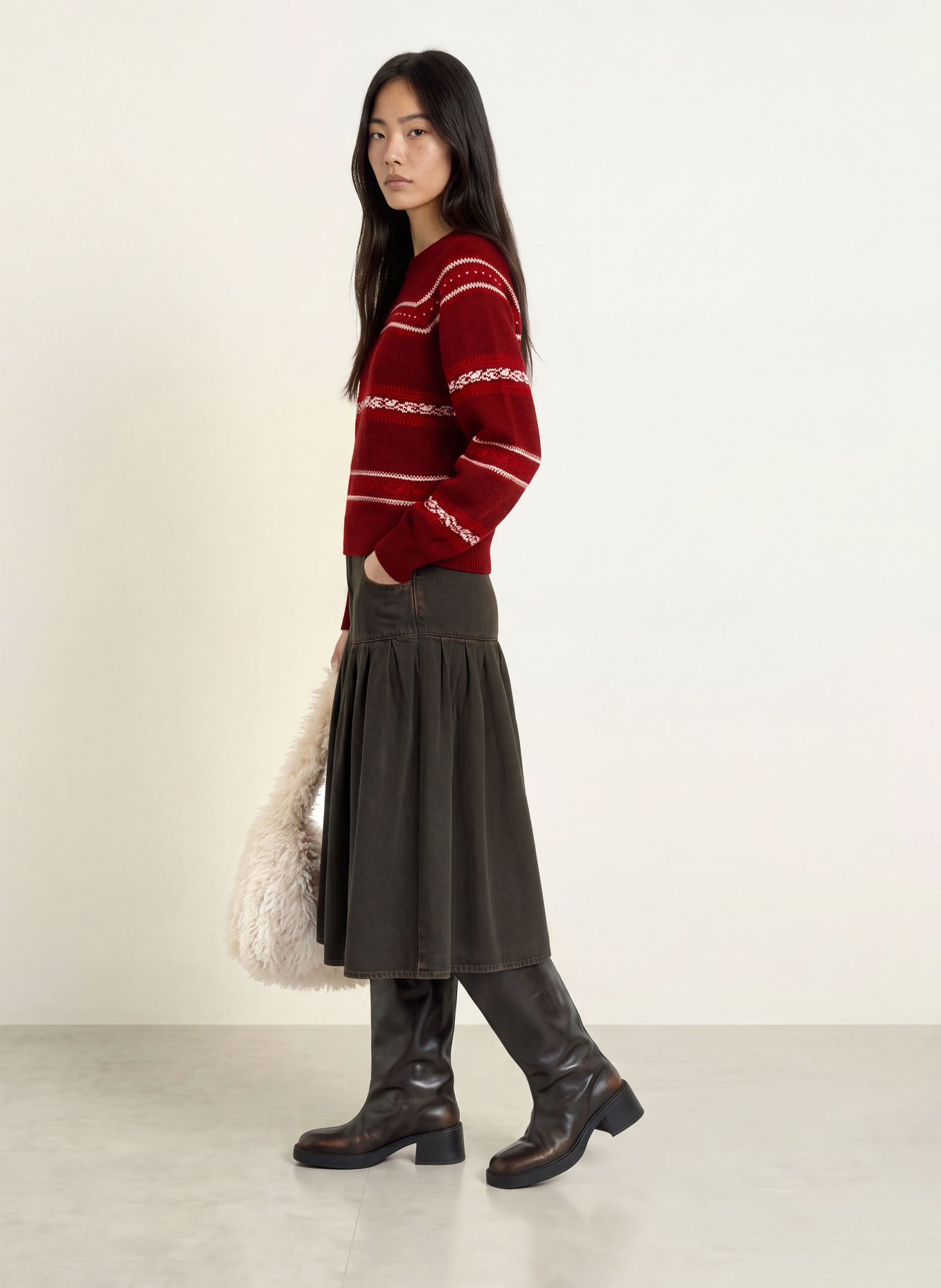 Levi's® JOLIE Sweater: DARK RED / RED / WHITE