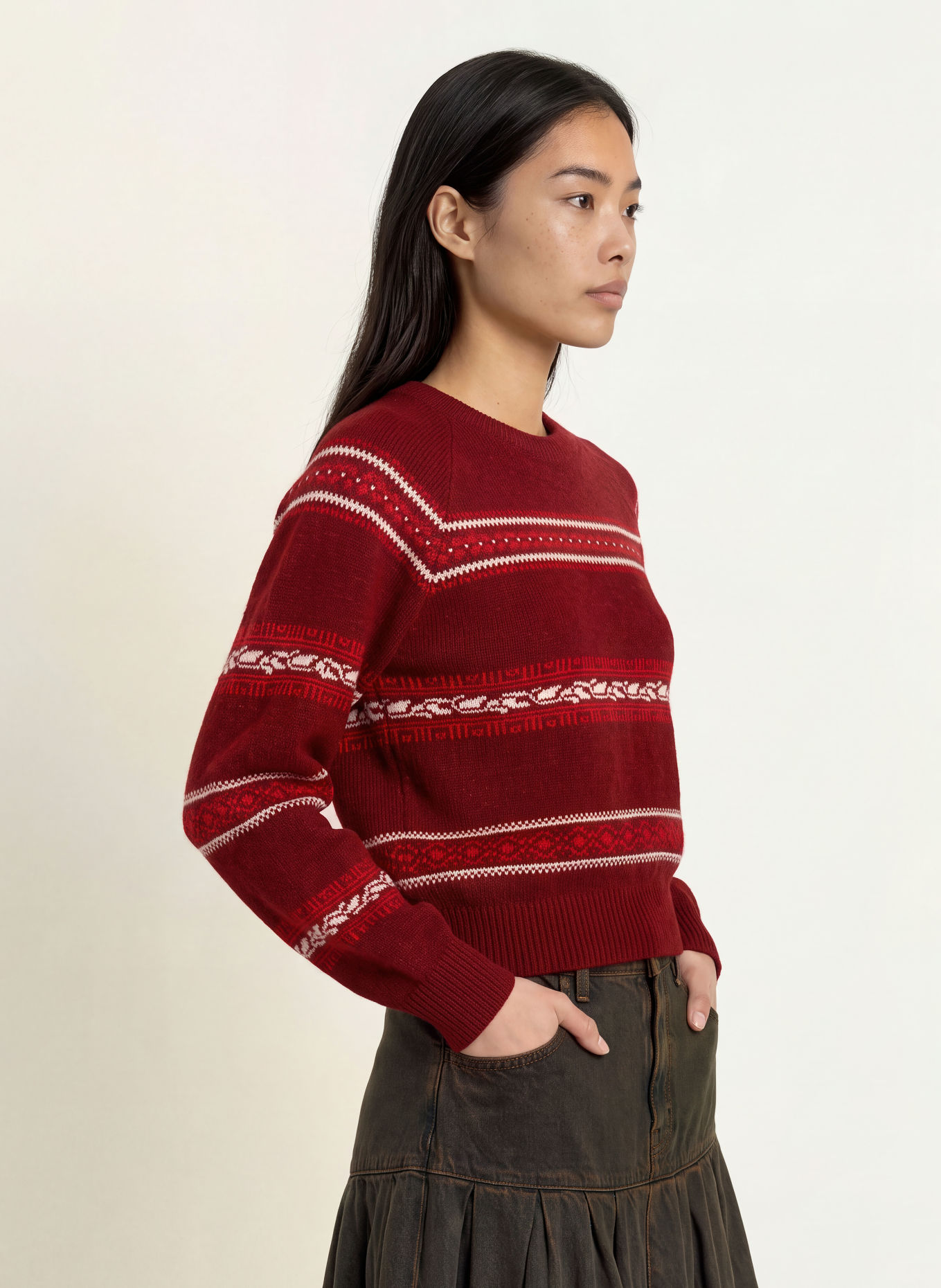 Levi's® JOLIE Sweater: DARK RED / RED / WHITE