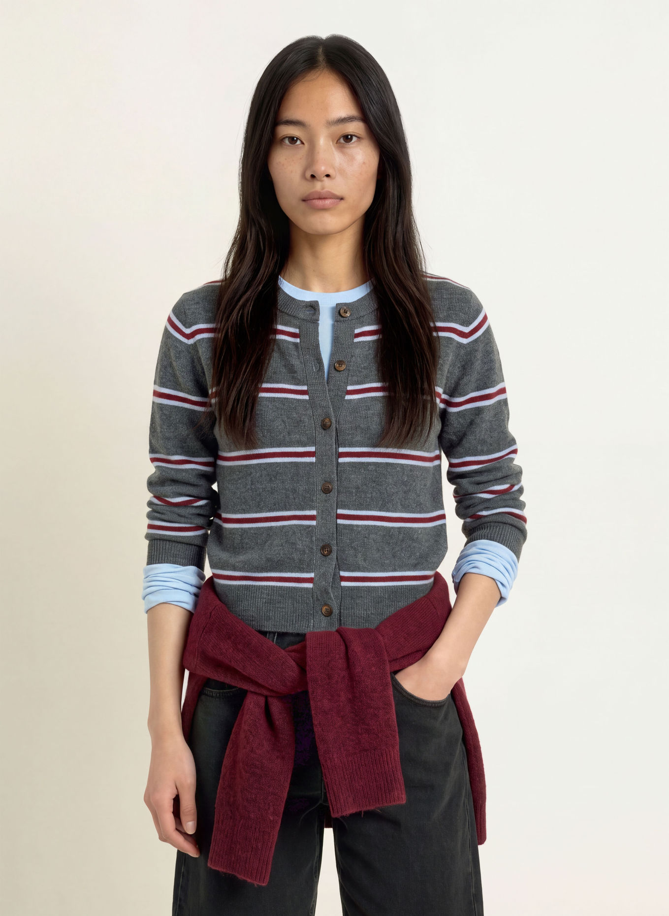 Levi's® Stickad kofta CLAIRE: MÖRKGRÅ / MÖRKRÖD / LJUSBLÅ
