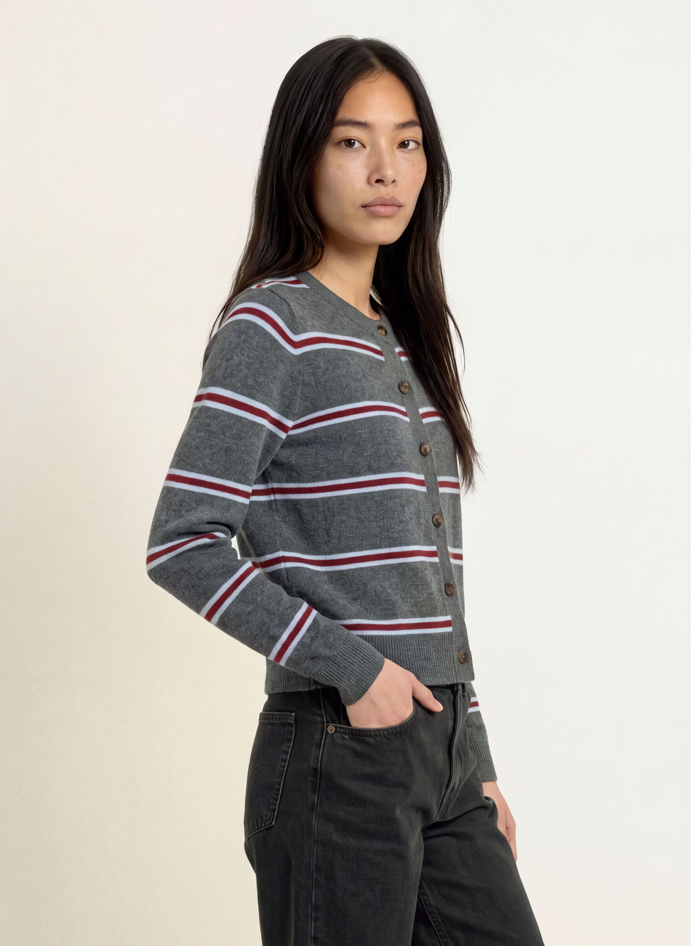 Levi's® Stickad kofta CLAIRE: MÖRKGRÅ / MÖRKRÖD / LJUSBLÅ
