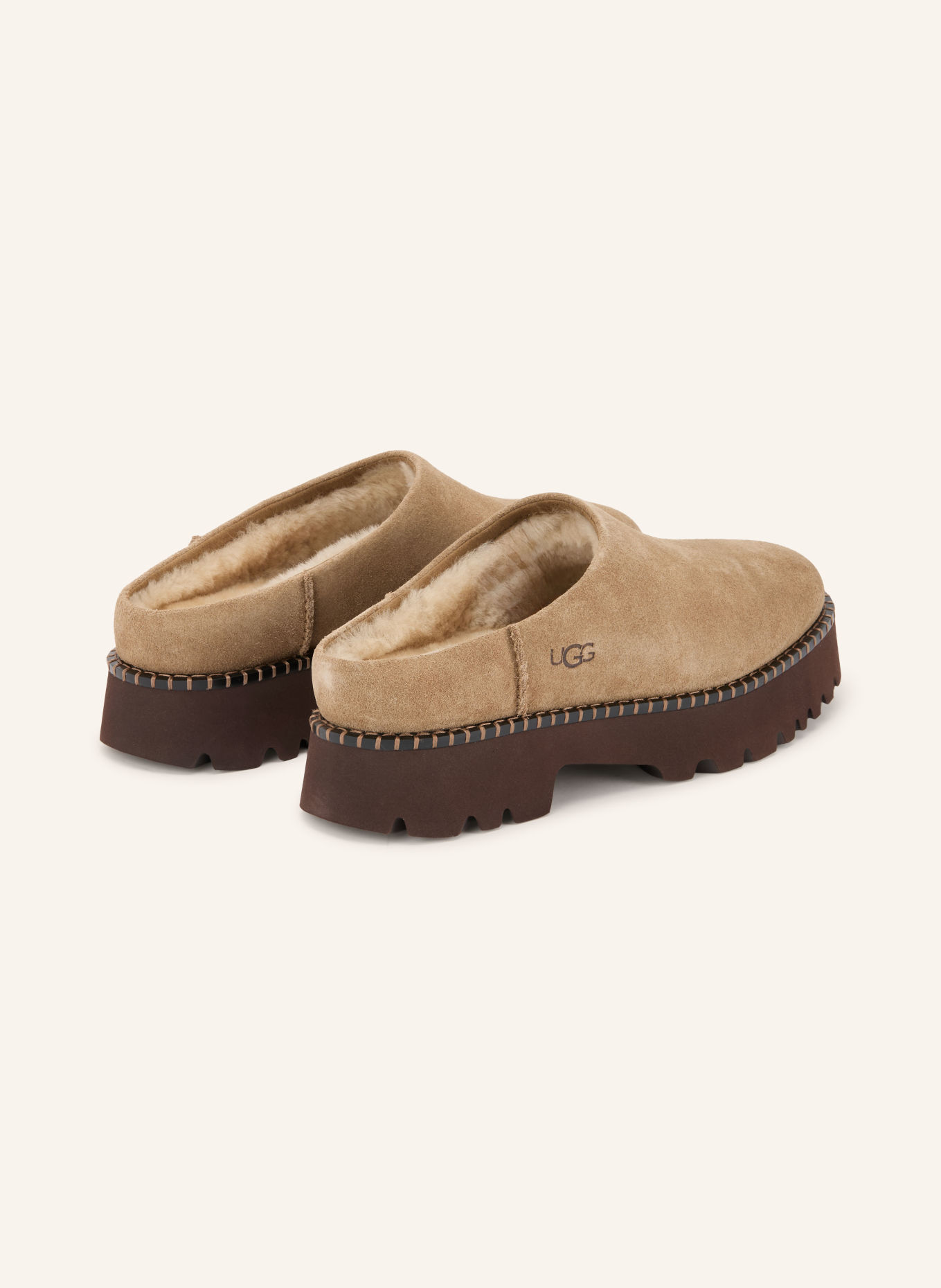 UGG UPTOWNER Platform Mules: LIGHT BROWN / DARK BROWN
