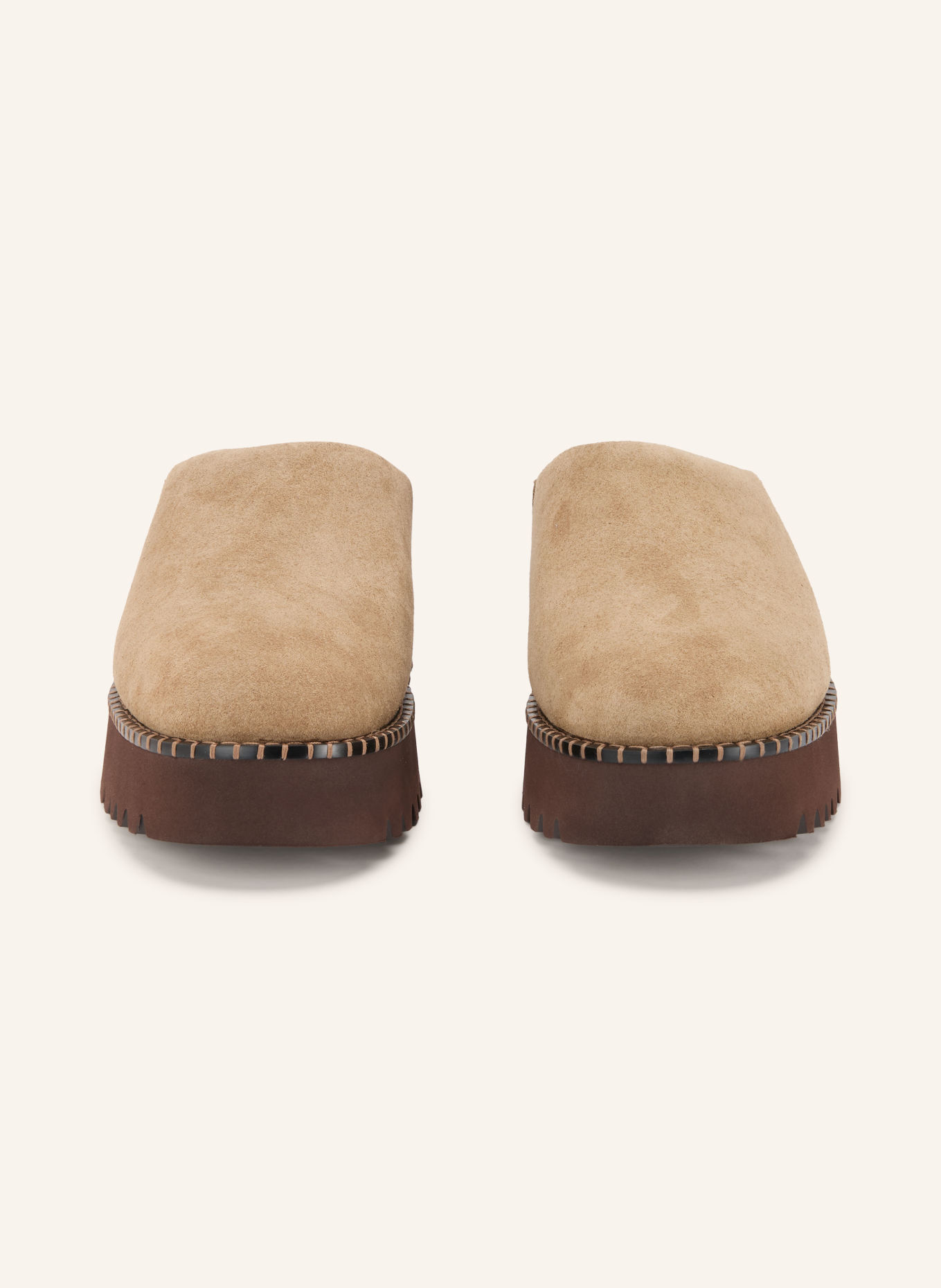 UGG UPTOWNER Platform Mules: LIGHT BROWN / DARK BROWN
