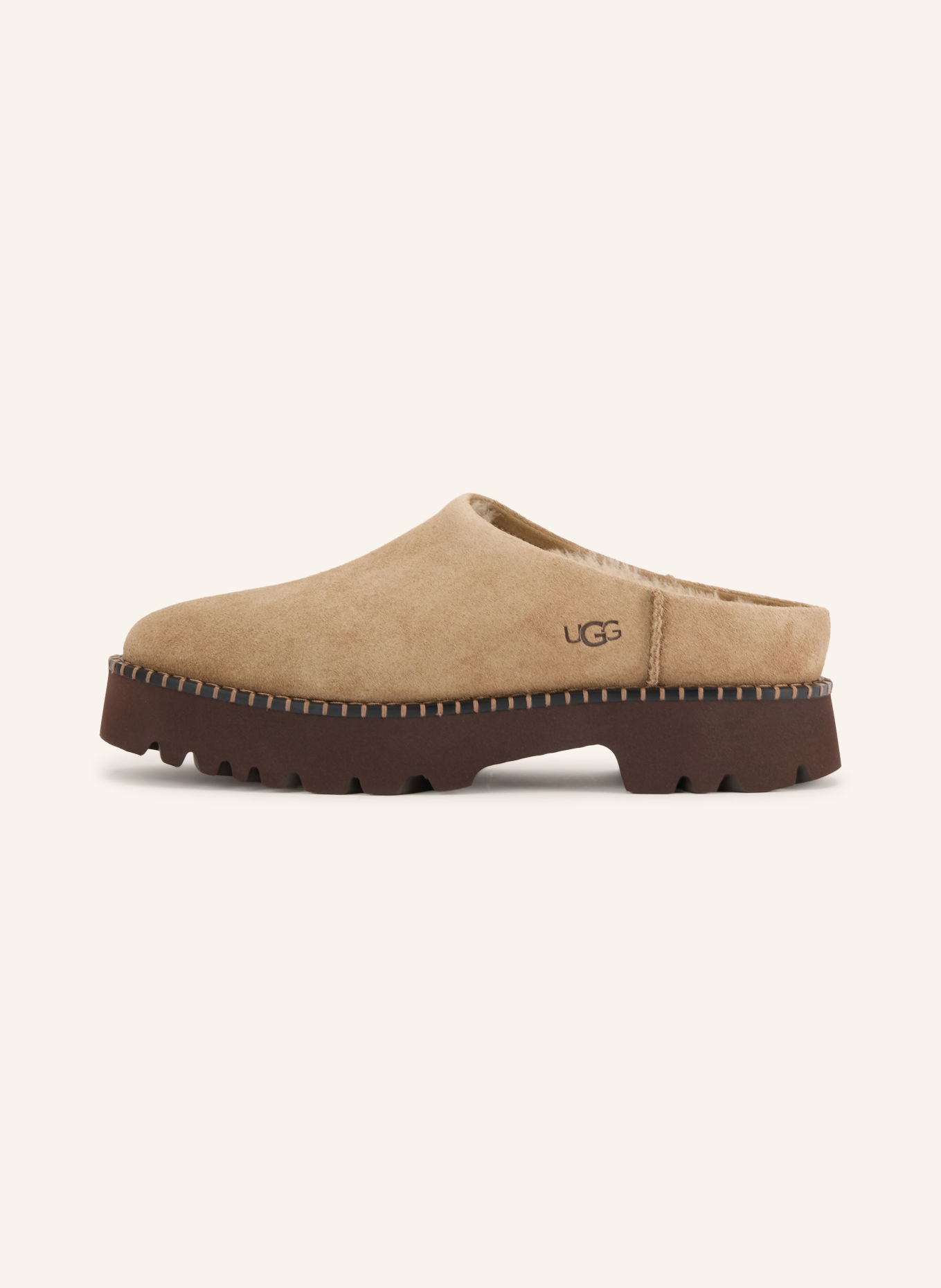 UGG UPTOWNER Platform Mules: LIGHT BROWN / DARK BROWN