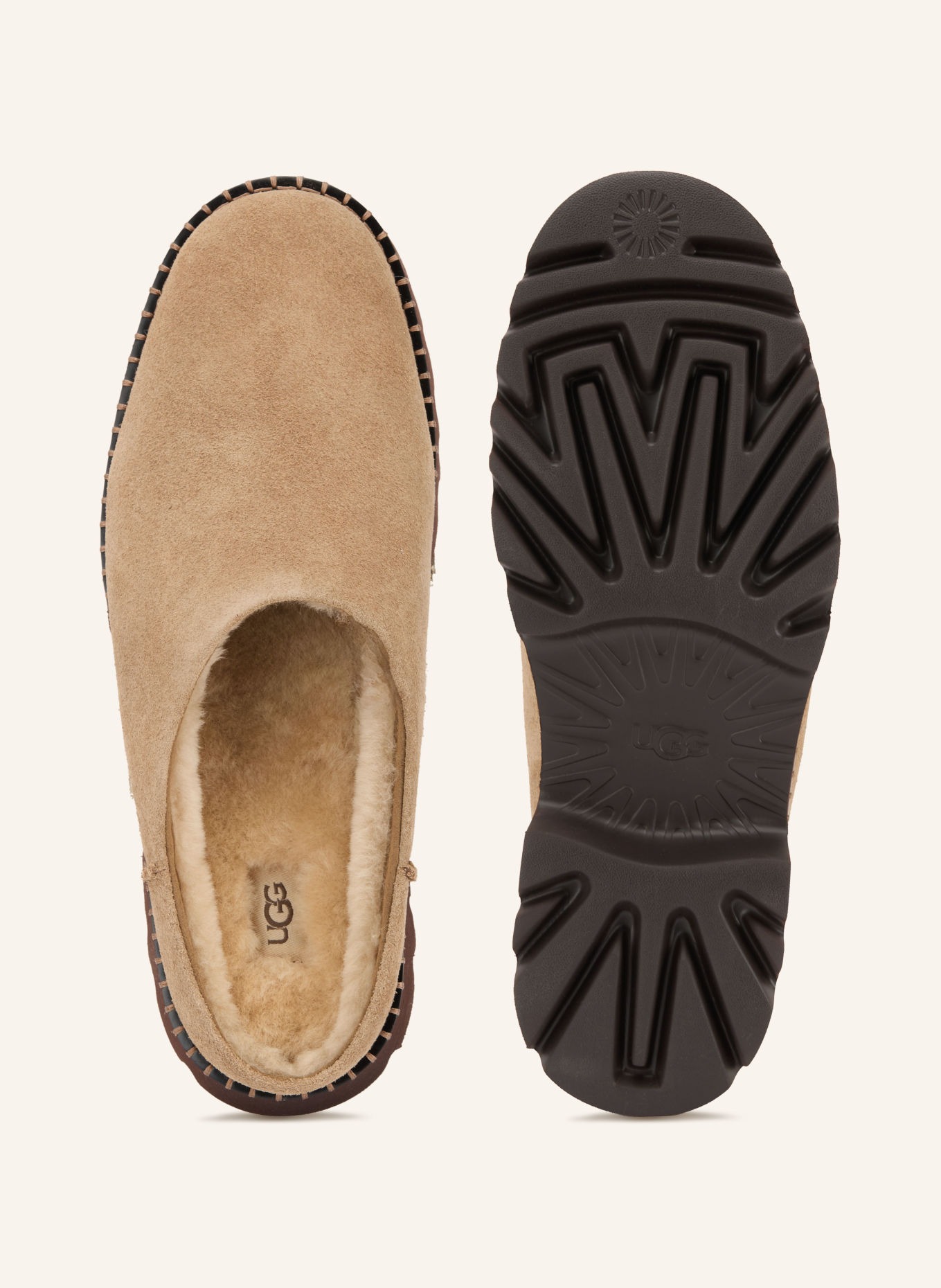 UGG UPTOWNER Platform Mules: LIGHT BROWN / DARK BROWN