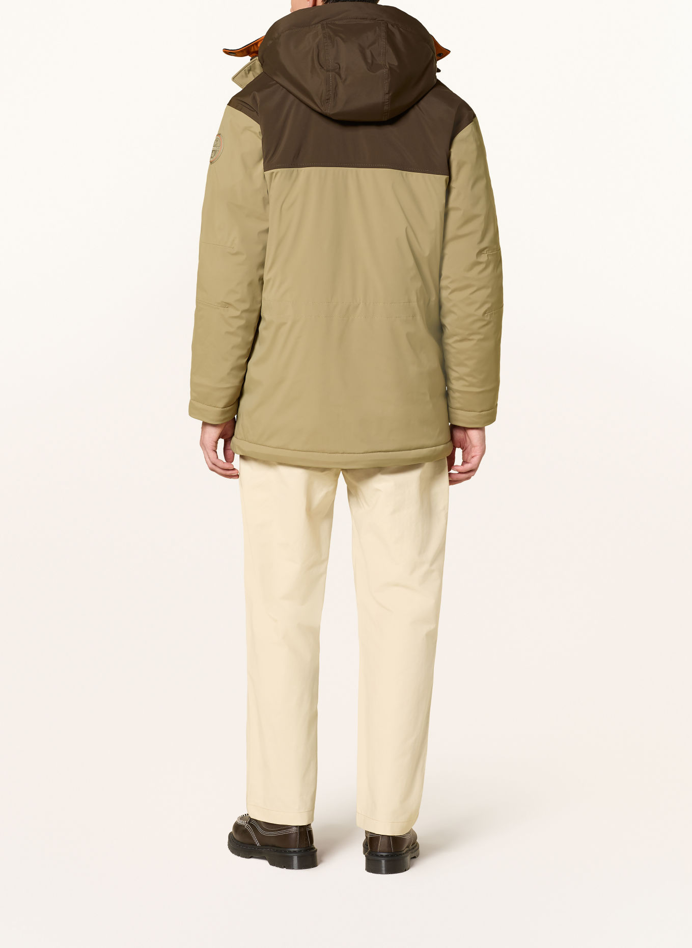 NAPAPIJRI Parka SERIES 20-22 with detachable hood: BEIGE / DARK BROWN / ORANGE